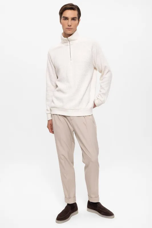 Men's Ecru Half Zipper High Collar Sweater - Wessi sold by Wessi