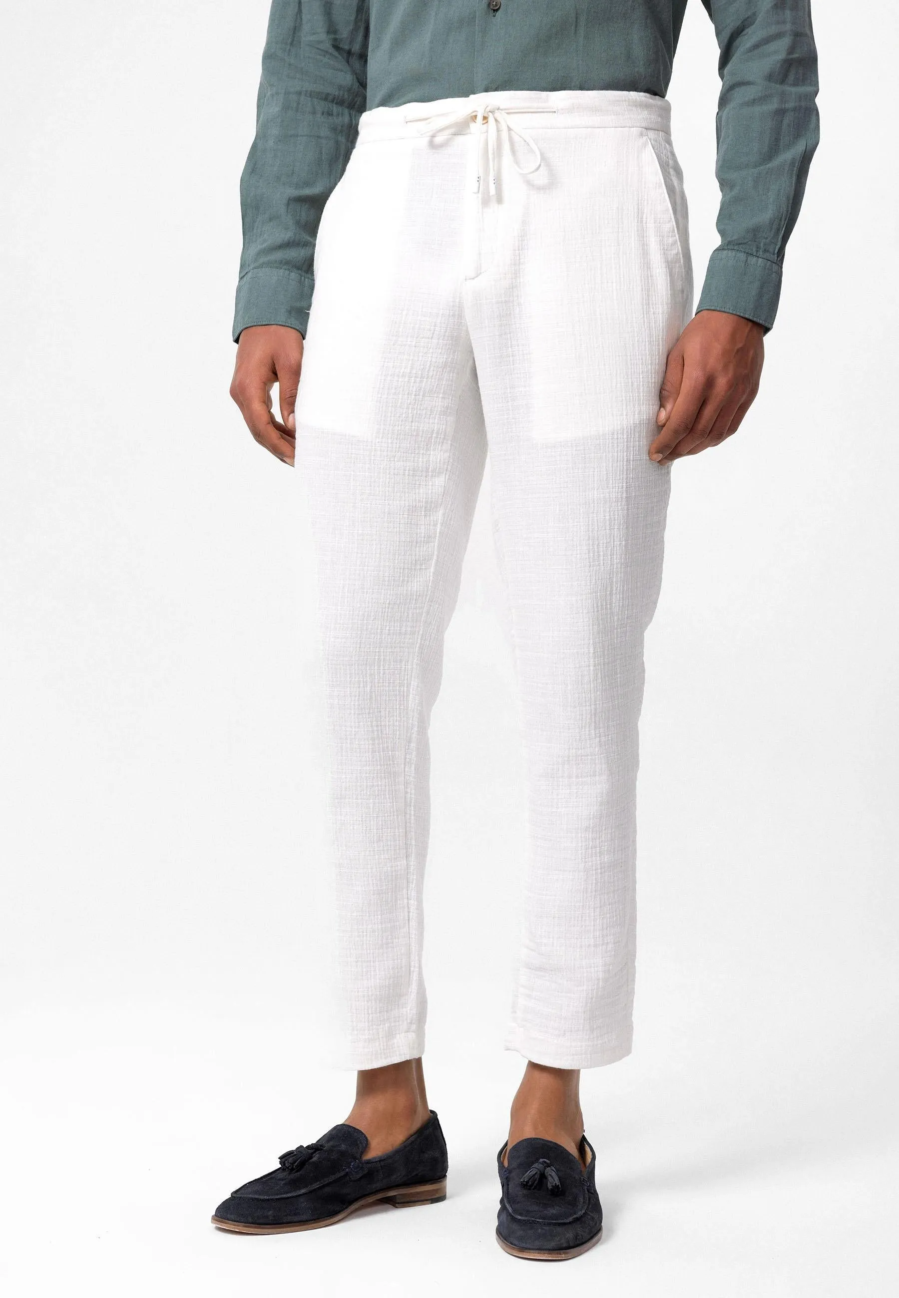 Men's White Regular Fit Drawstring Pants - Wessi sold by Wessi product image thumbnail 3