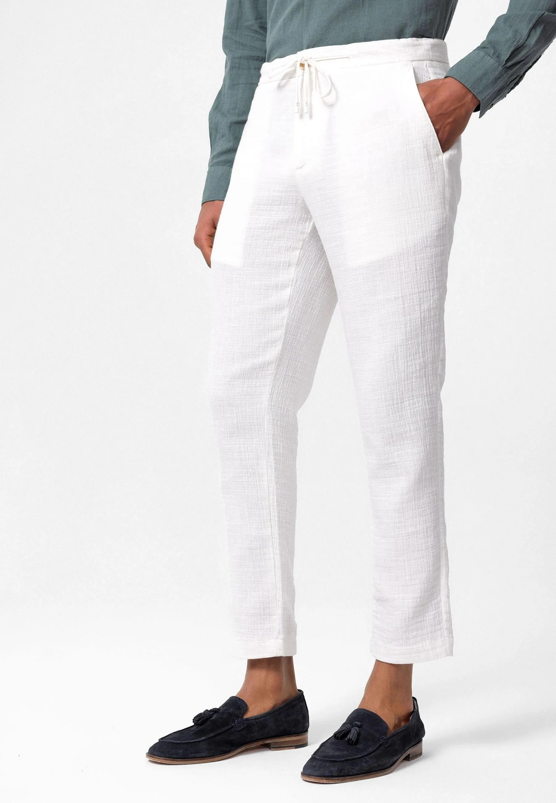 Men's White Regular Fit Drawstring Pants - Wessi sold by Wessi product image thumbnail 4