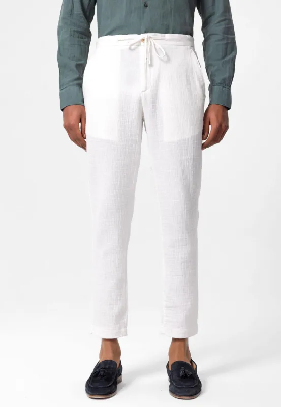 Men's White Regular Fit Drawstring Pants - Wessi sold by Wessi