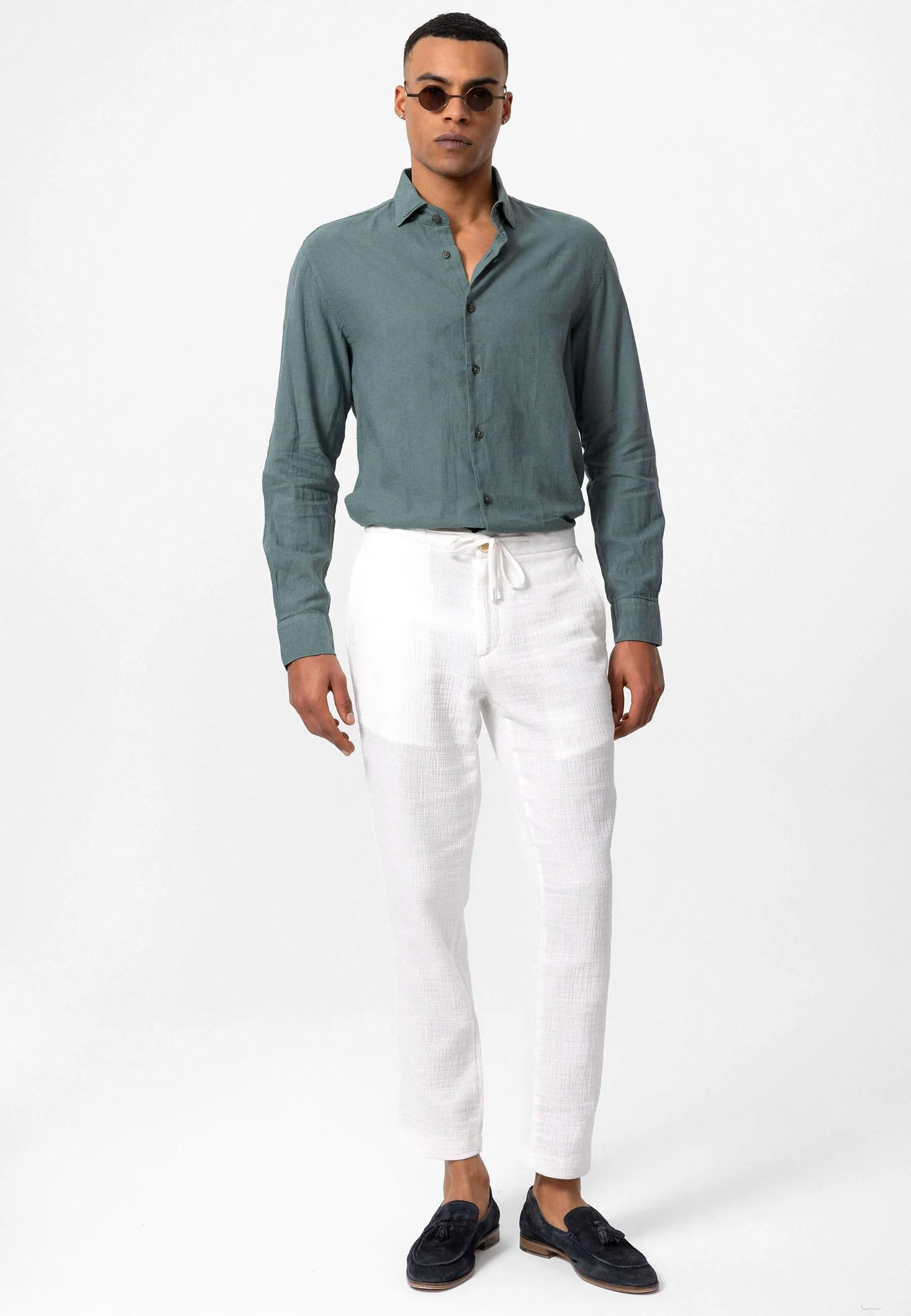 Men's White Regular Fit Drawstring Pants - Wessi sold by Wessi product image thumbnail 2