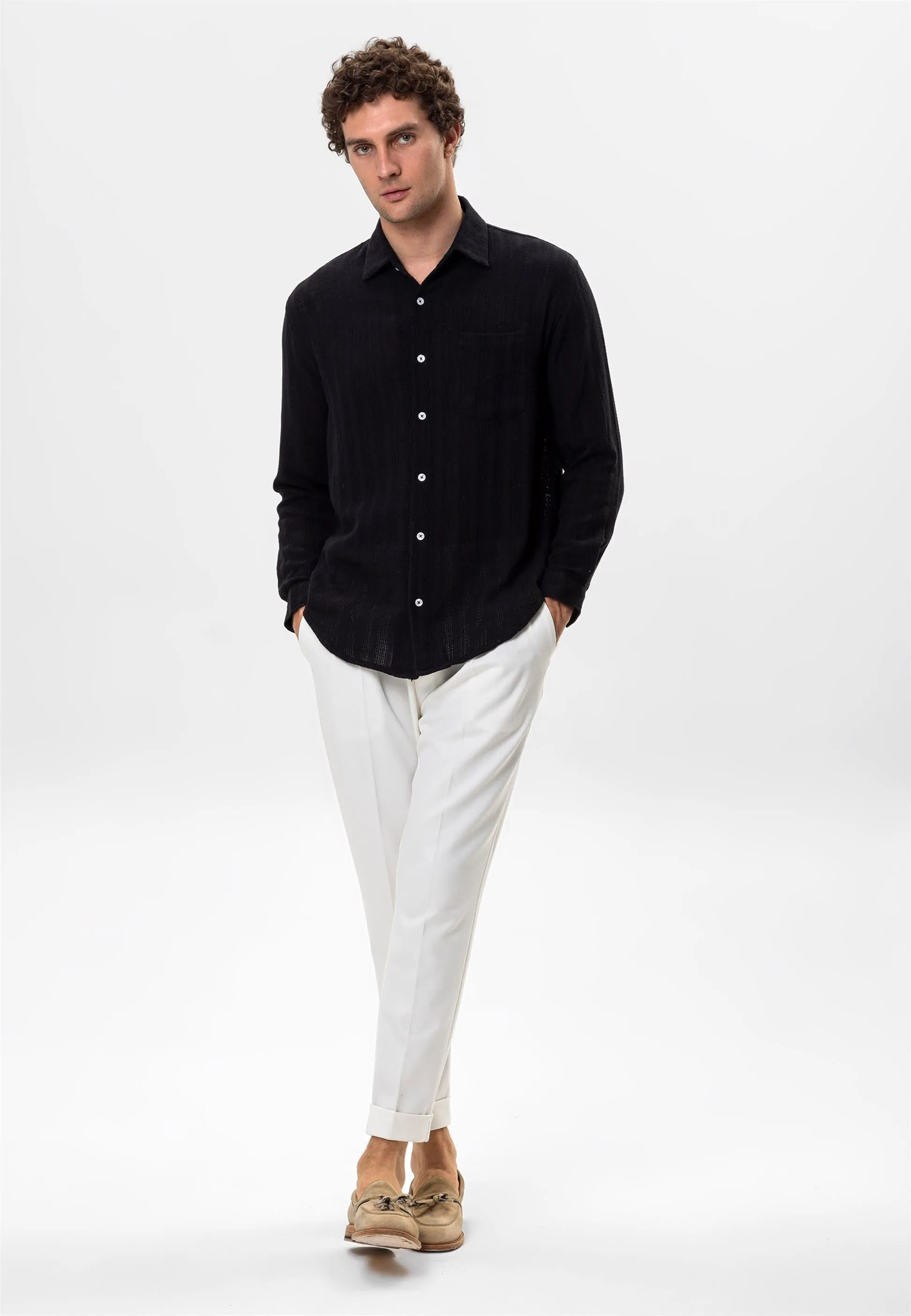 Men's Black Knitted Detailed Shirt - Wessi sold by Wessi product image thumbnail 2