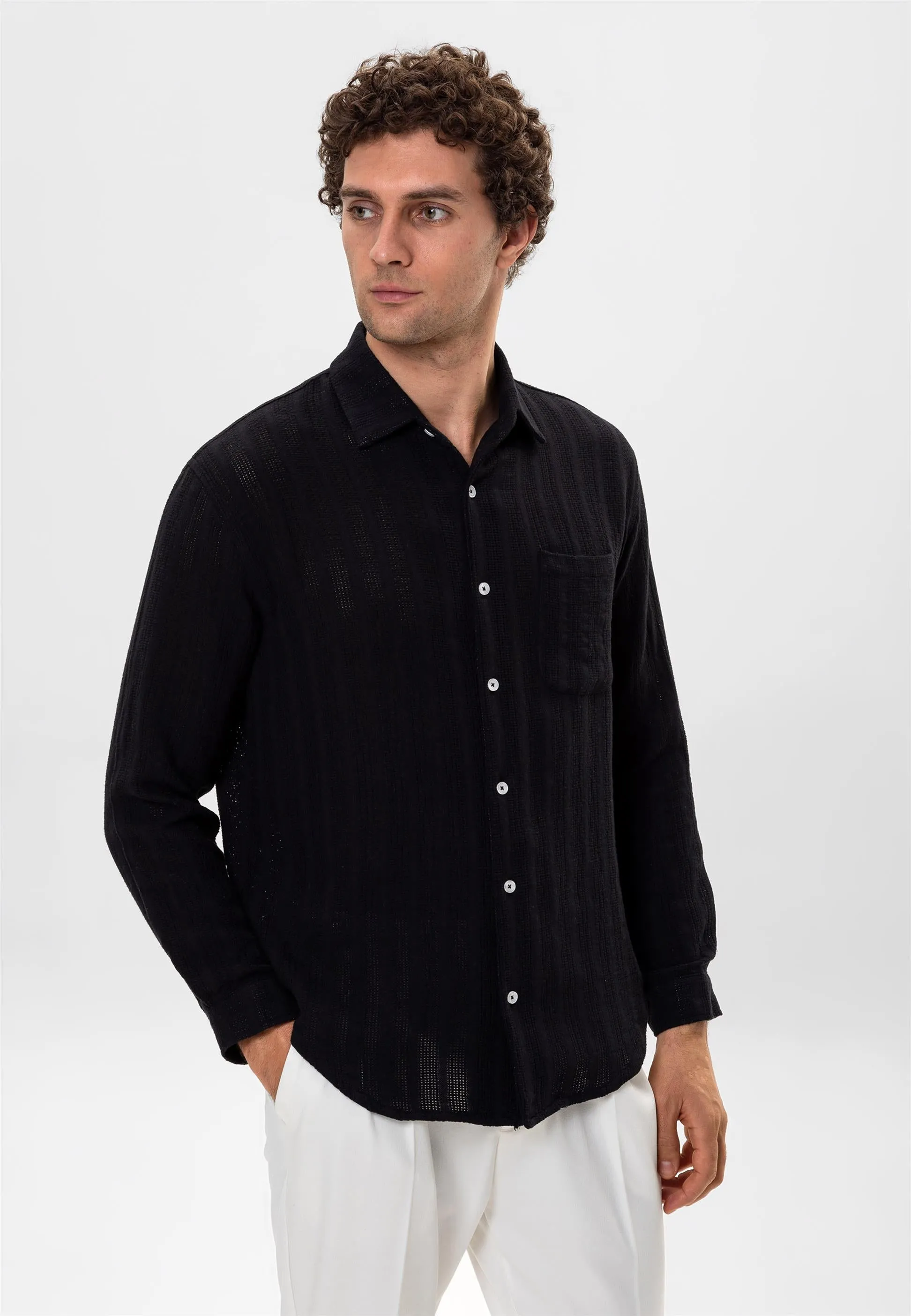 Men's Black Knitted Detailed Shirt - Wessi sold by Wessi product image thumbnail 3