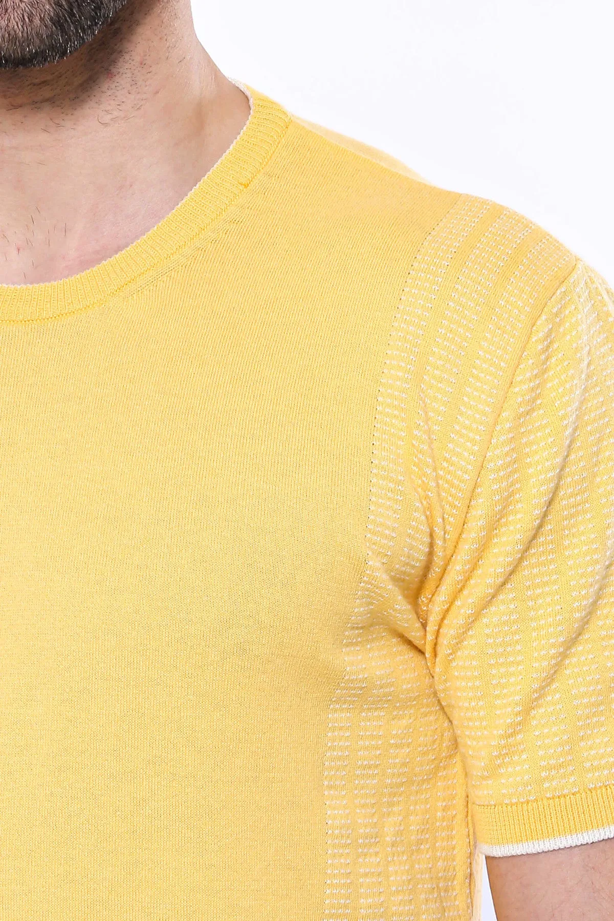 Circle Neck Patterned Yellow Knitted T-Shirt - Wessi sold by Wessi product image thumbnail 2