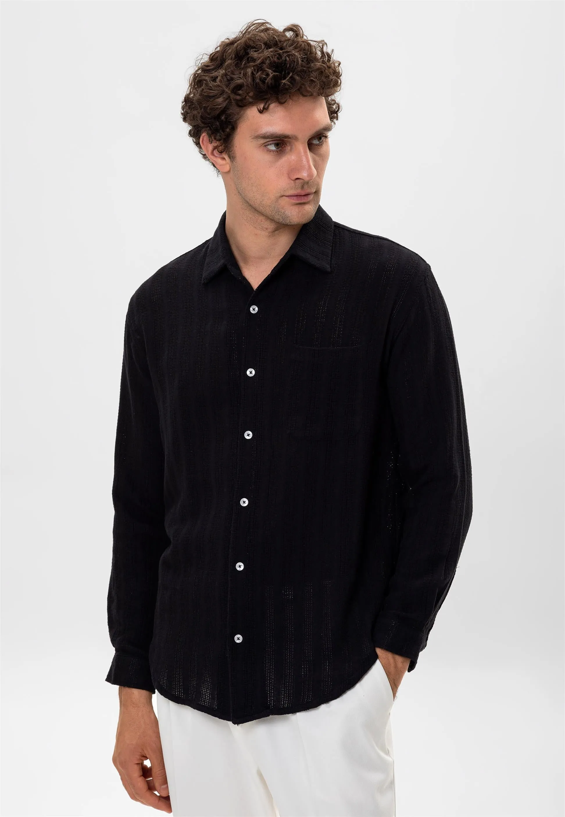 Men's Black Knitted Detailed Shirt - Wessi sold by Wessi product image thumbnail 4
