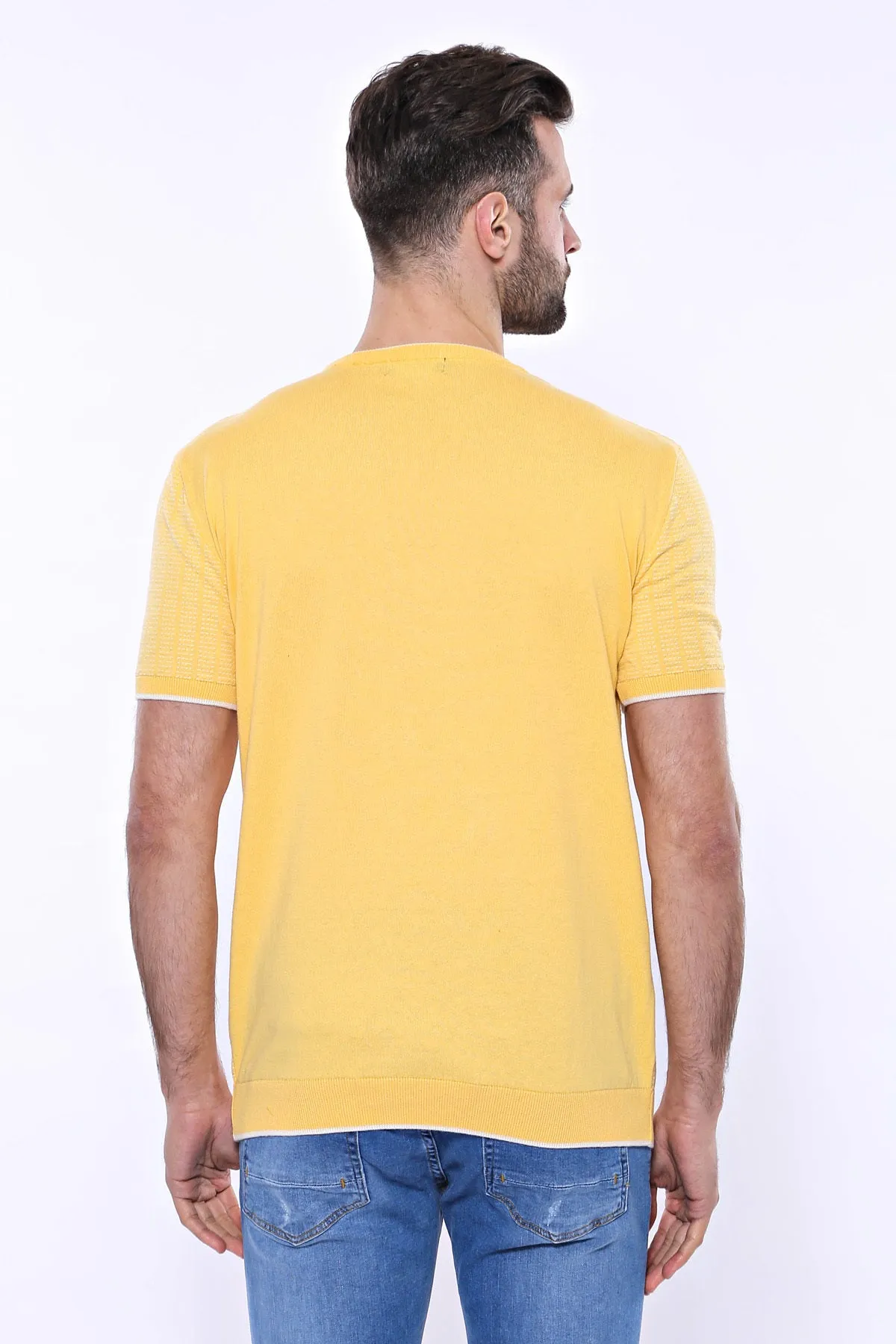Circle Neck Patterned Yellow Knitted T-Shirt - Wessi sold by Wessi product image thumbnail 5