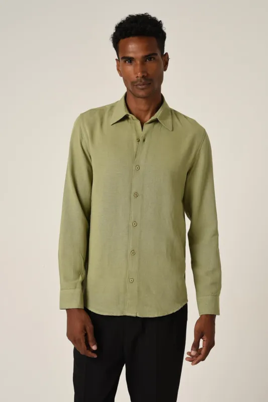 Khaki Long Sleeve Linen Shirt - Wessi sold by Wessi