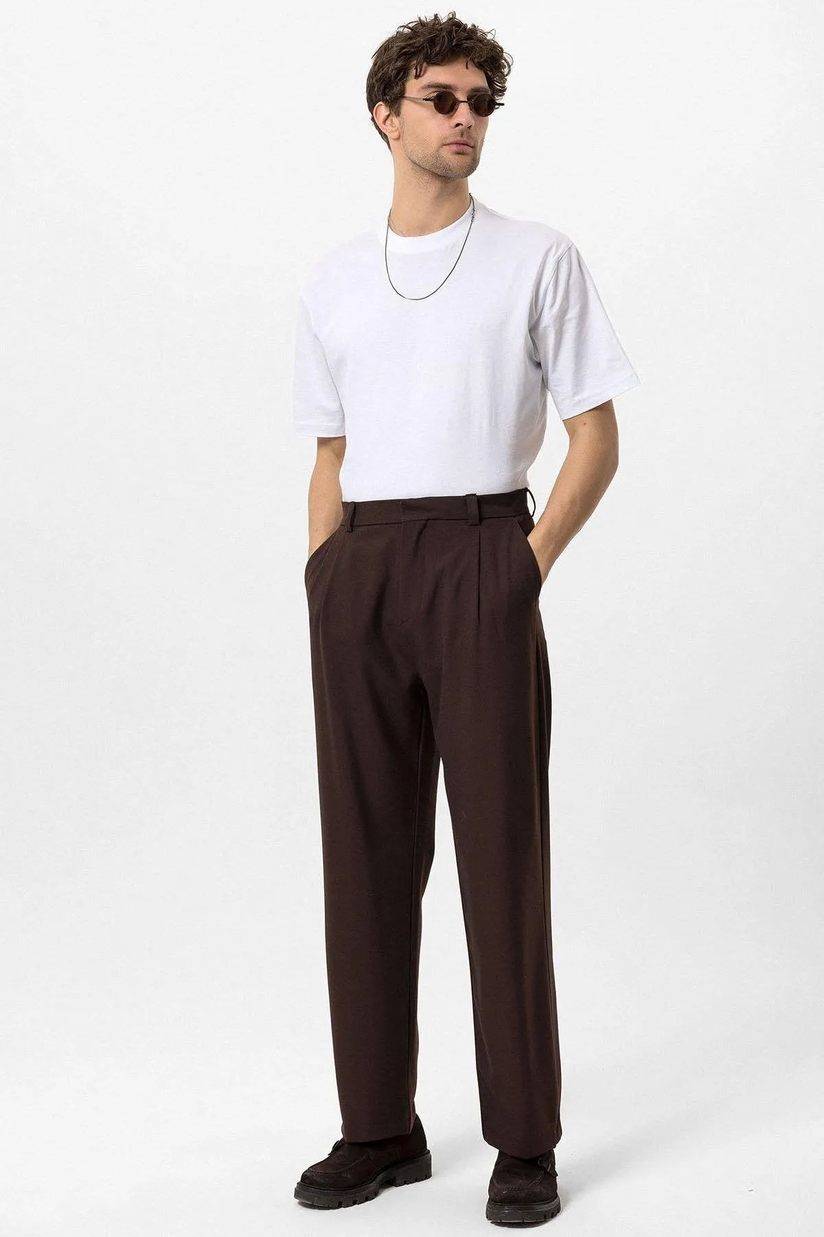 Men's Brown High-Waisted Baggy Pants - Wessi sold by Wessi product image thumbnail 3