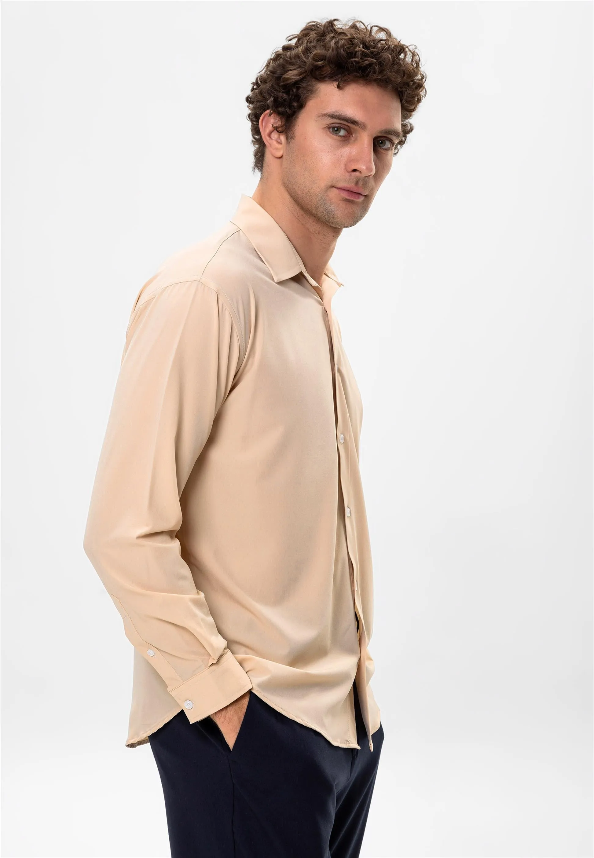 Men's Beige Comfortable Fit Shirt - Wessi sold by Wessi product image thumbnail 5