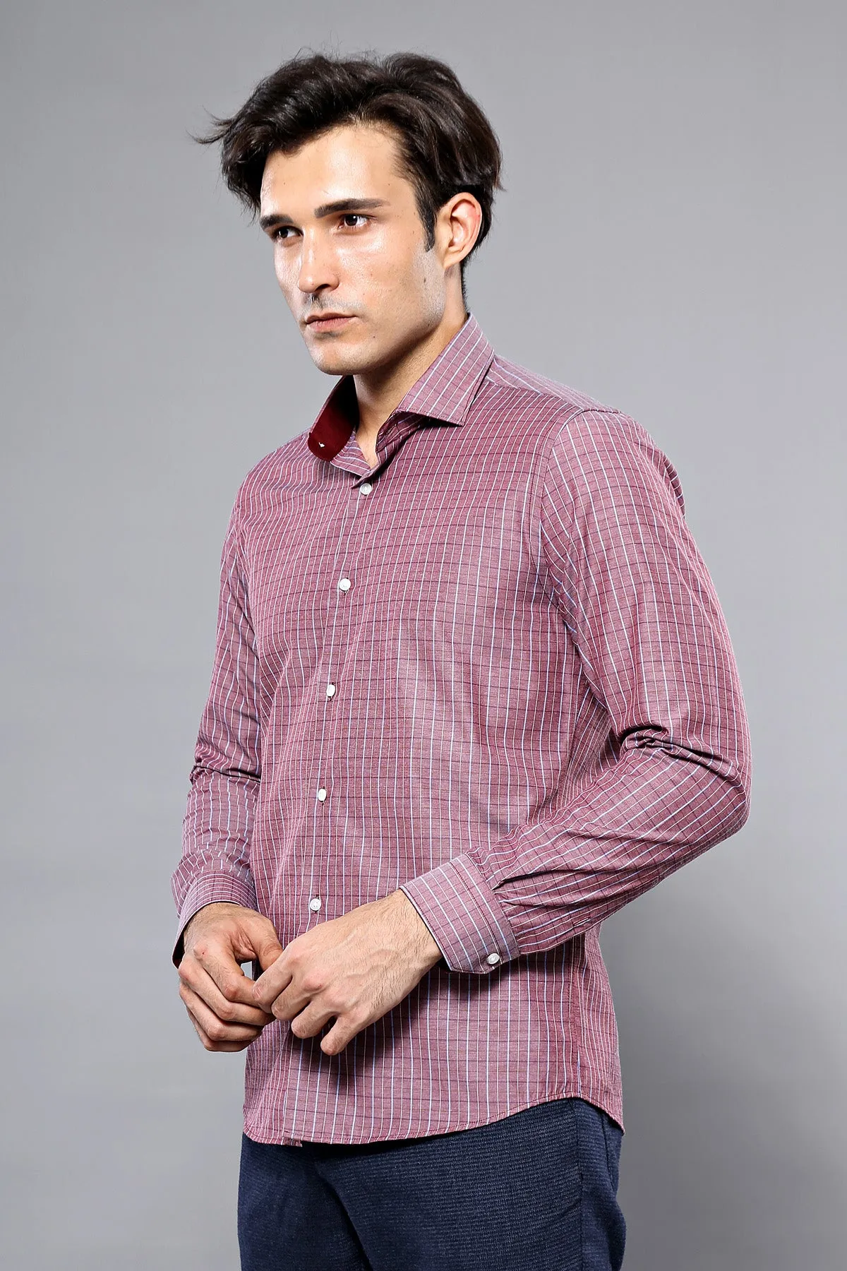 Slim-Fit Burgundy Plaid Shirt | Wessi sold by Wessi product image thumbnail 3