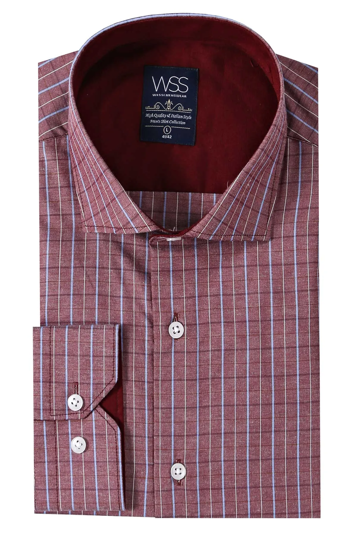 Slim-Fit Burgundy Plaid Shirt | Wessi sold by Wessi product image thumbnail 5