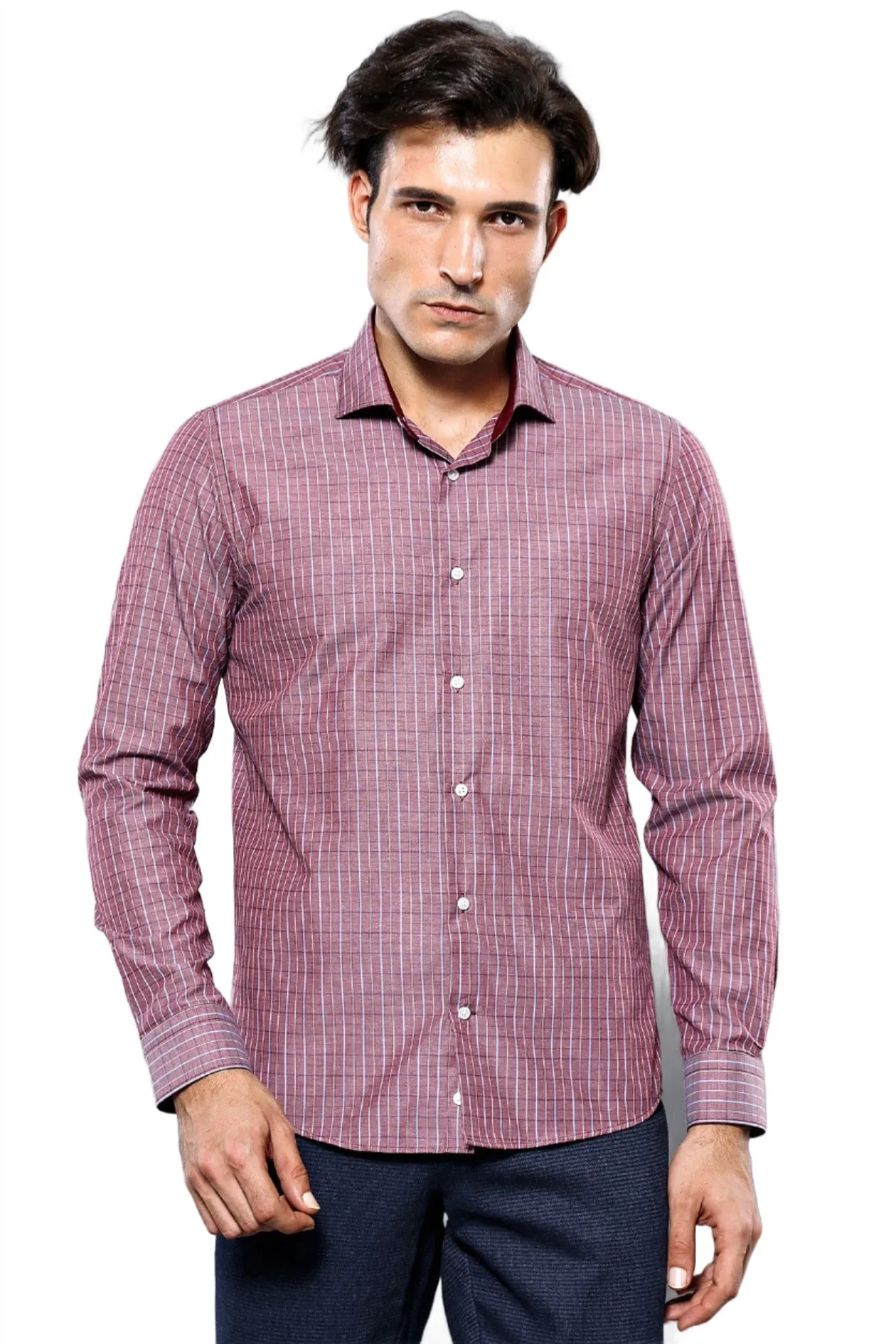 Slim-Fit Burgundy Plaid Shirt | Wessi sold by Wessi