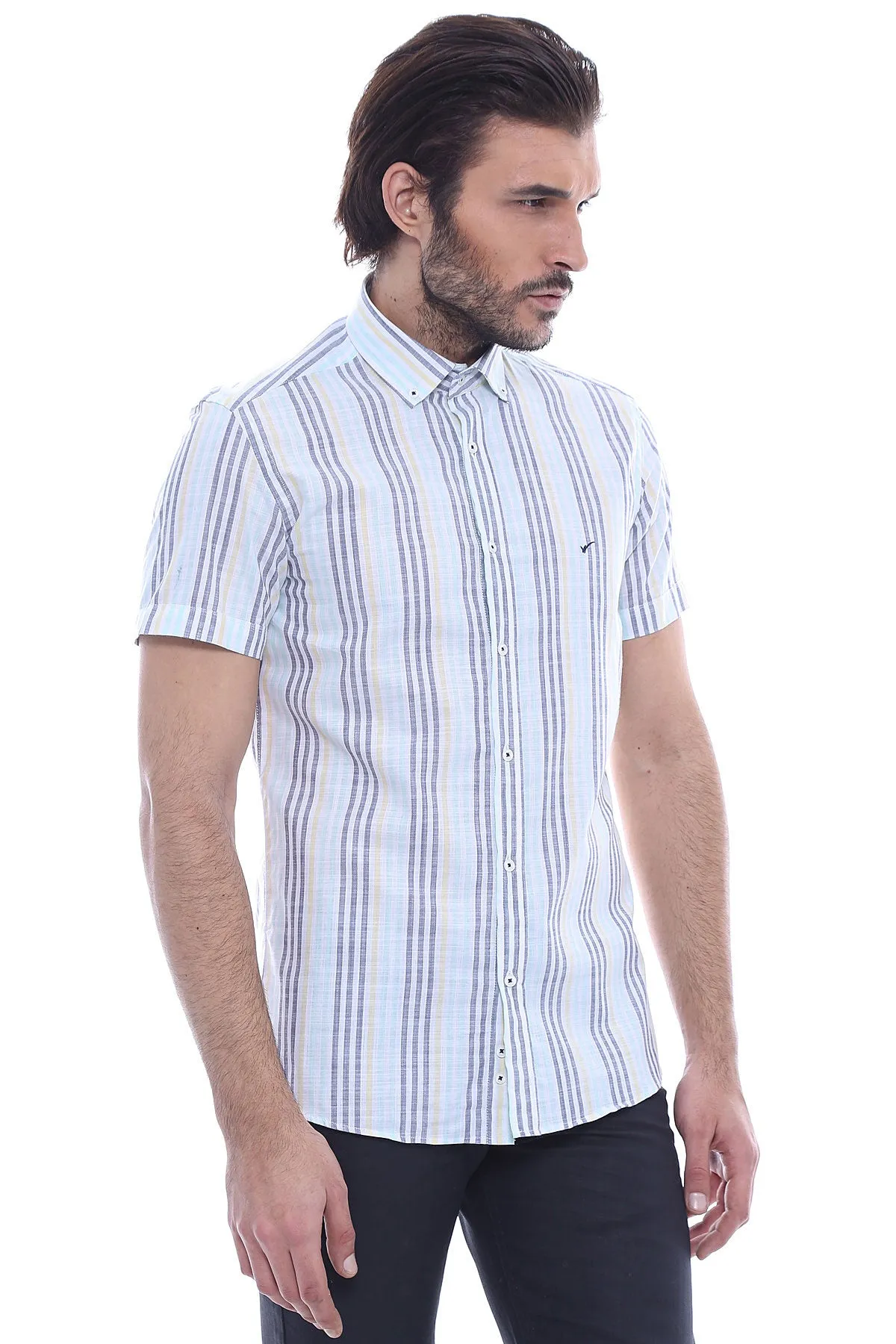 Striped Short Sleeves Men Blue Shirt - Wessi sold by Wessi