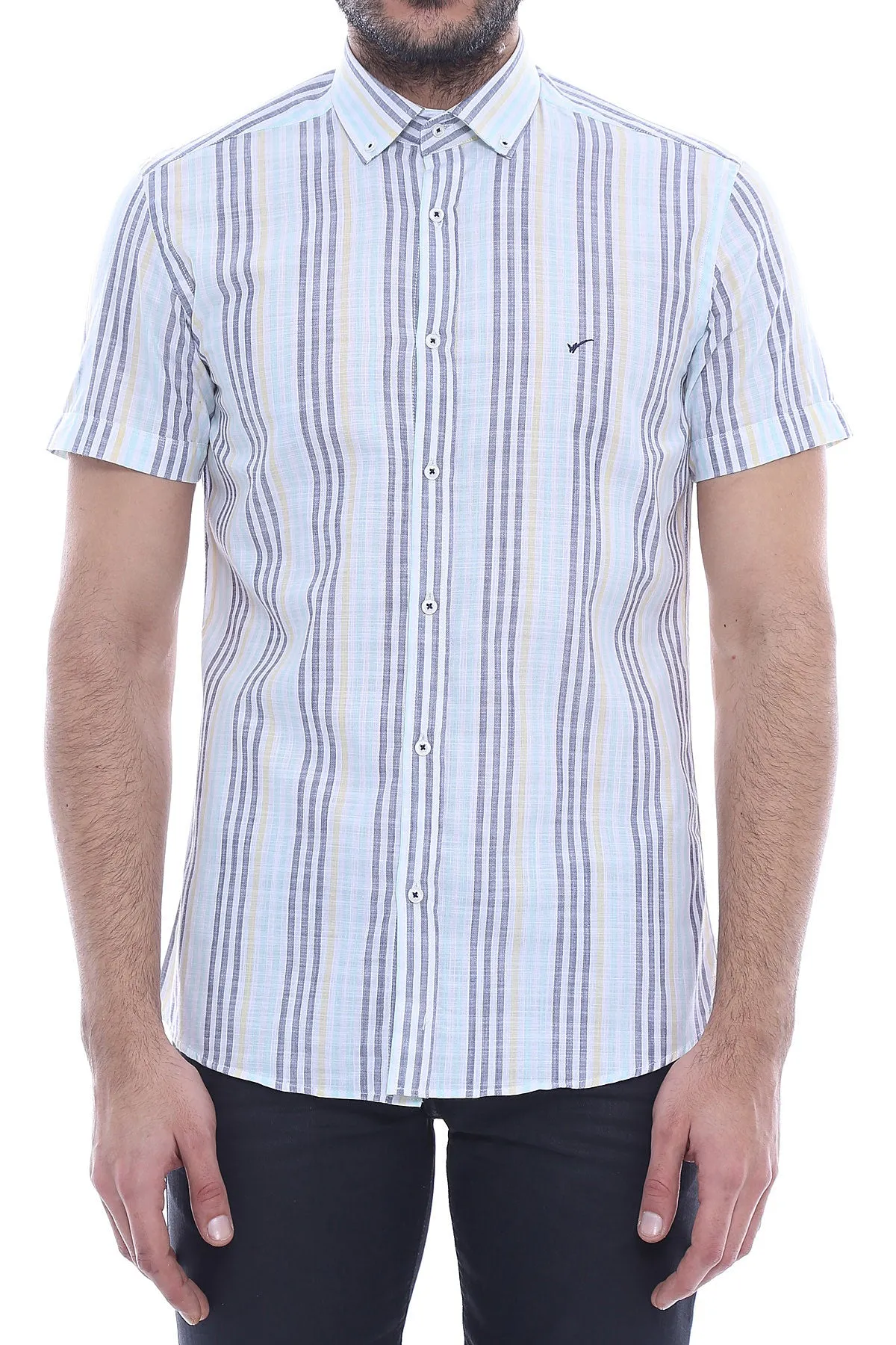 Striped Short Sleeves Men Blue Shirt - Wessi sold by Wessi product image thumbnail 2