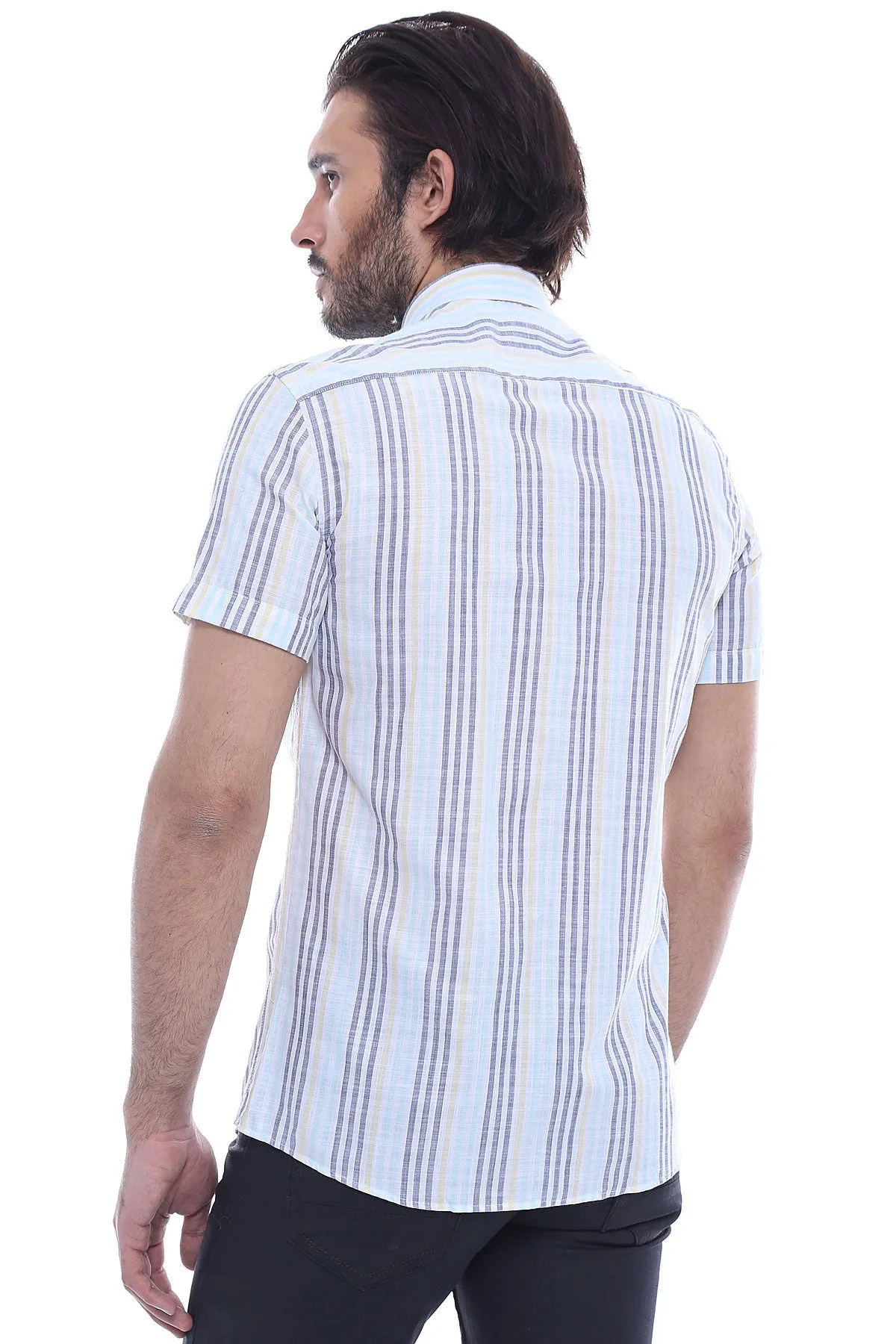 Striped Short Sleeves Men Blue Shirt - Wessi sold by Wessi product image thumbnail 3