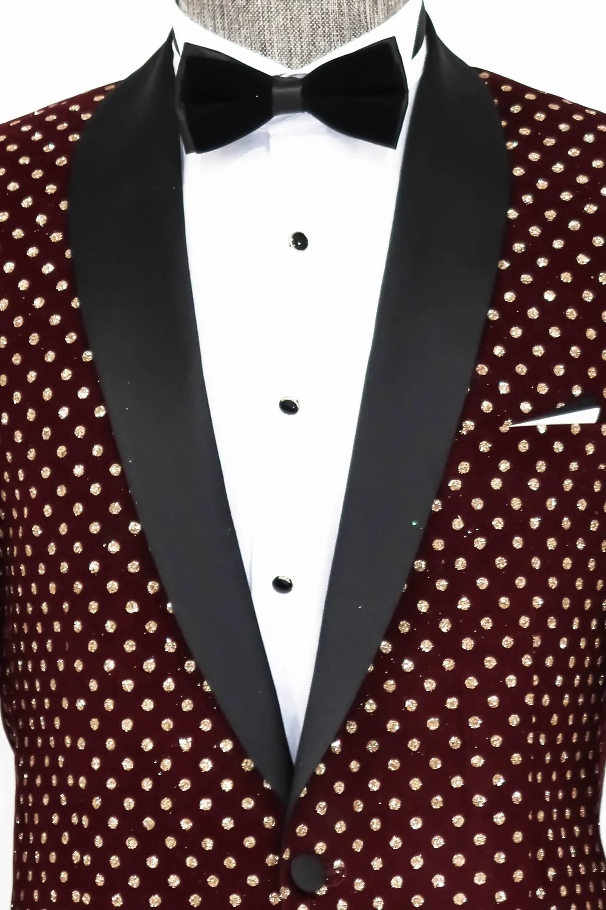 Dot Patterned Slim Fit Burgundy Men Dinner Jacket - Wessi sold by Wessi product image thumbnail 2