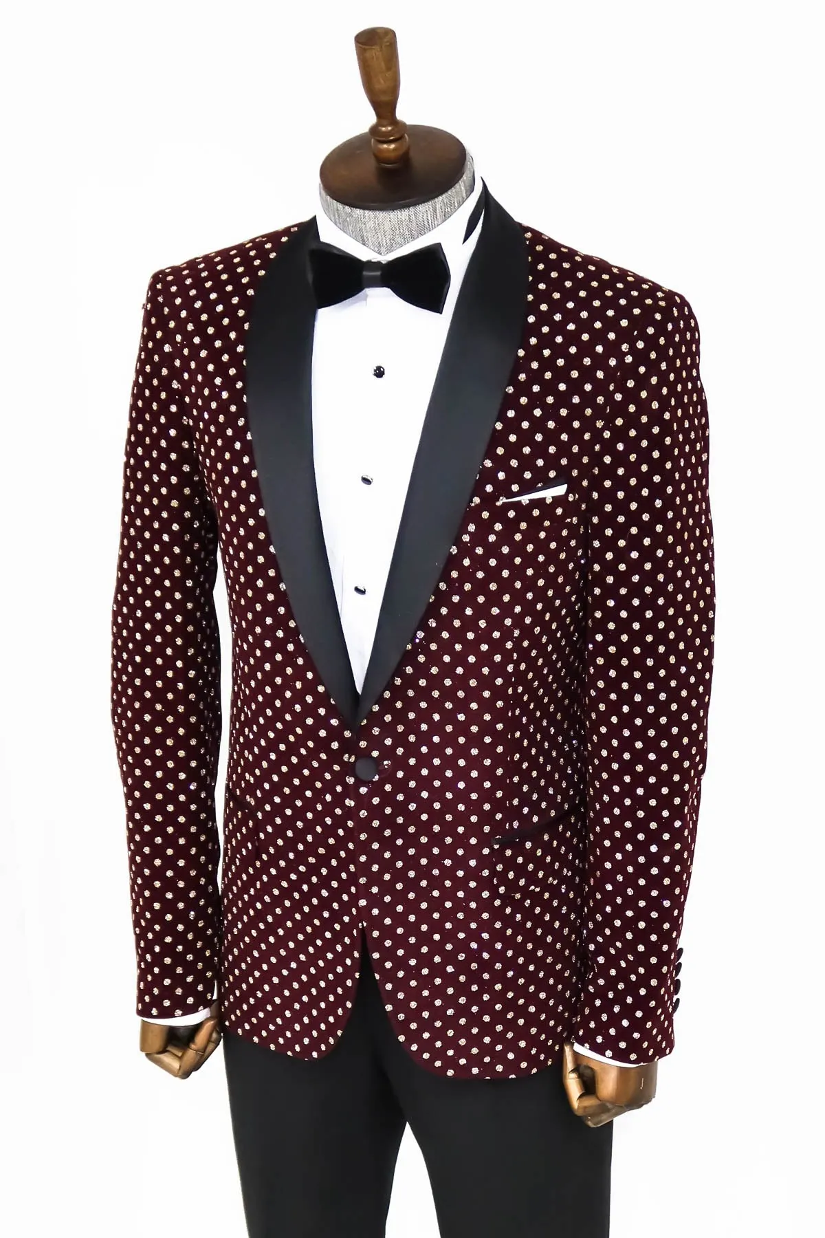 Dot Patterned Slim Fit Burgundy Men Dinner Jacket - Wessi sold by Wessi product image thumbnail 5