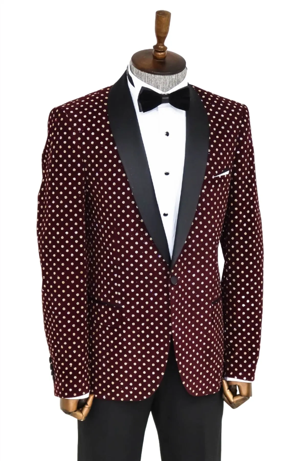Dot Patterned Slim Fit Burgundy Men Dinner Jacket - Wessi sold by Wessi product image thumbnail 4