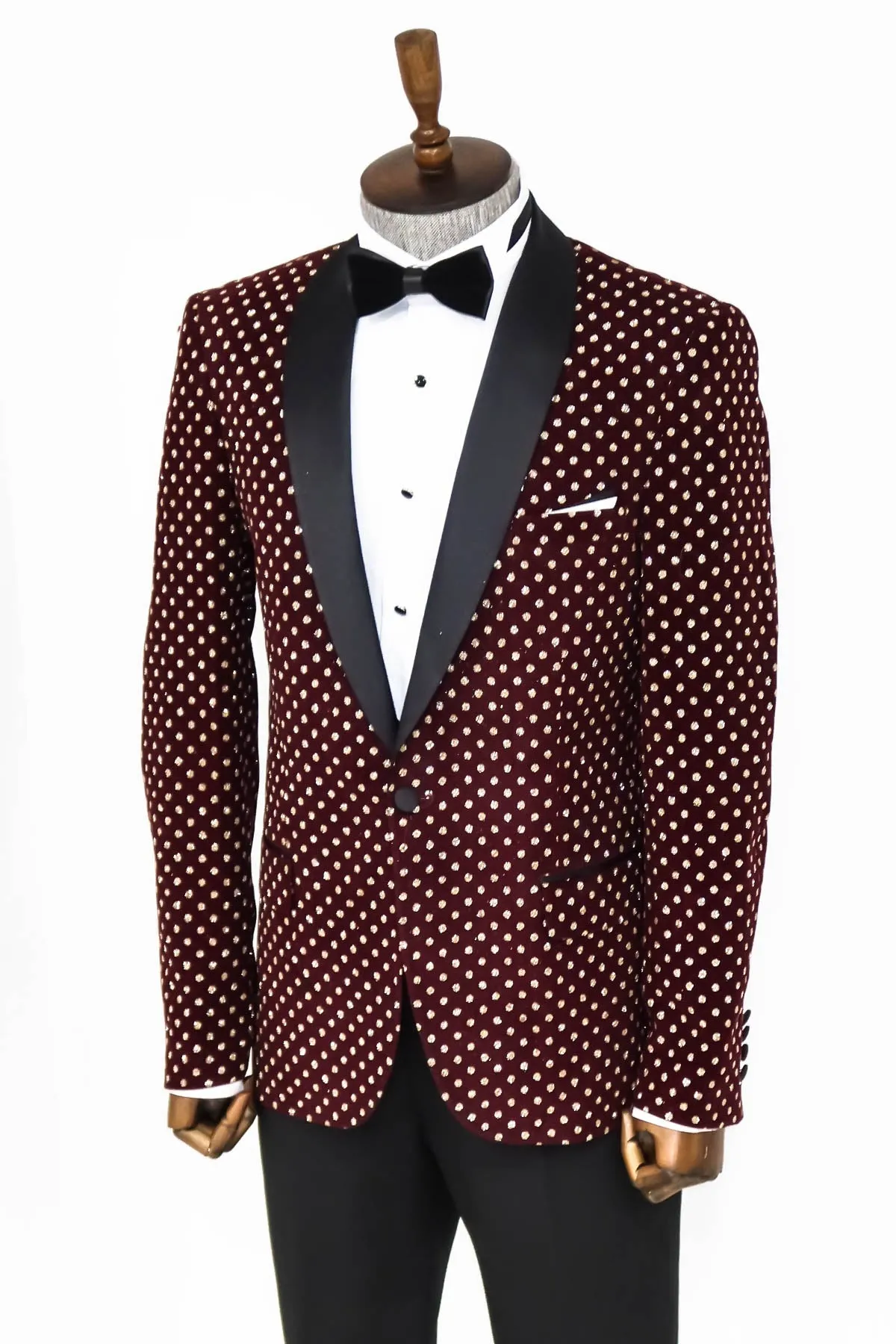 Dot Patterned Slim Fit Burgundy Men Dinner Jacket - Wessi sold by Wessi product image thumbnail 3