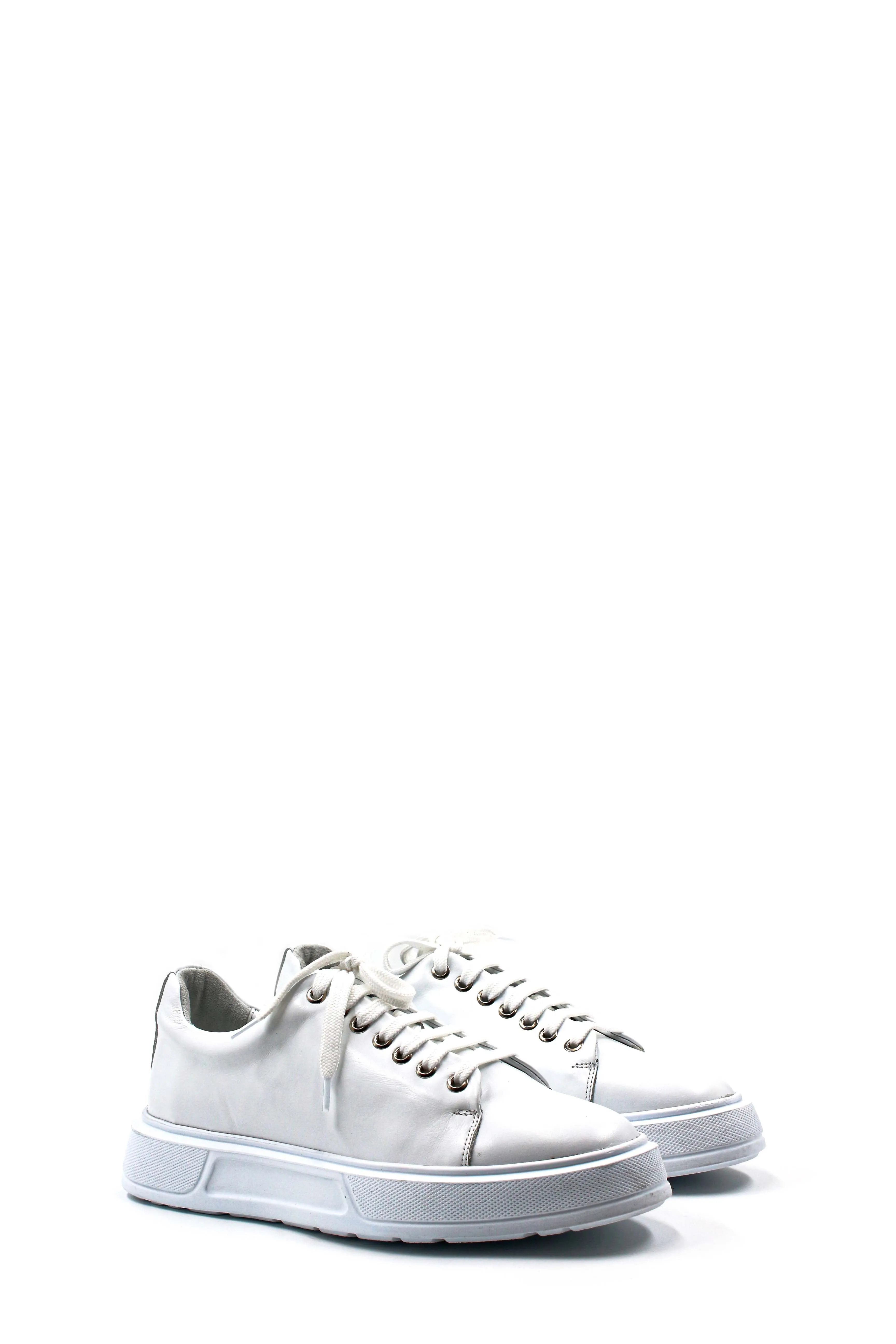 Men's White Leather Sneakers with Thick Sole and Metal Eyelets - Wessi sold by Wessi product image thumbnail 4