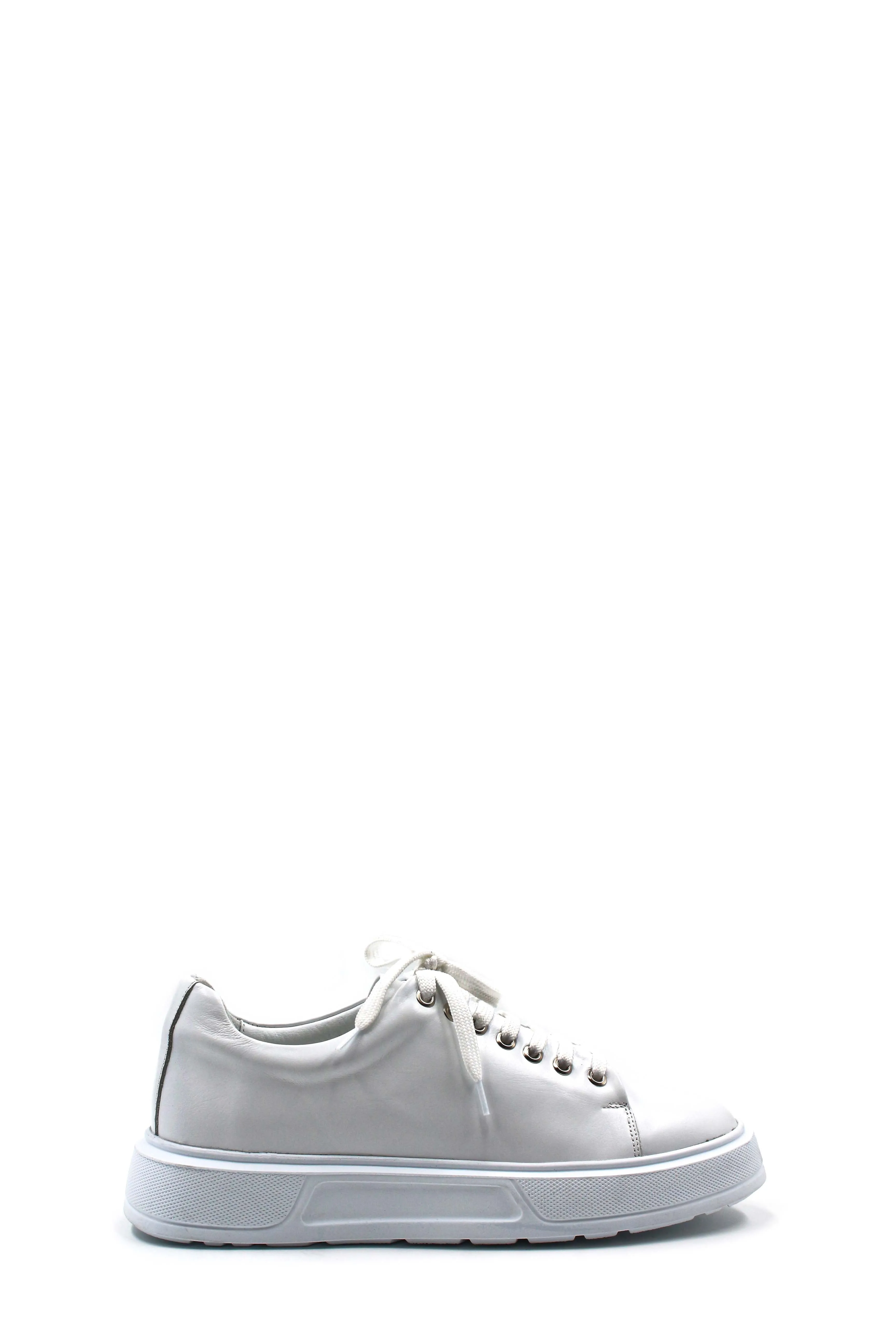 Men's White Leather Sneakers with Thick Sole and Metal Eyelets - Wessi sold by Wessi