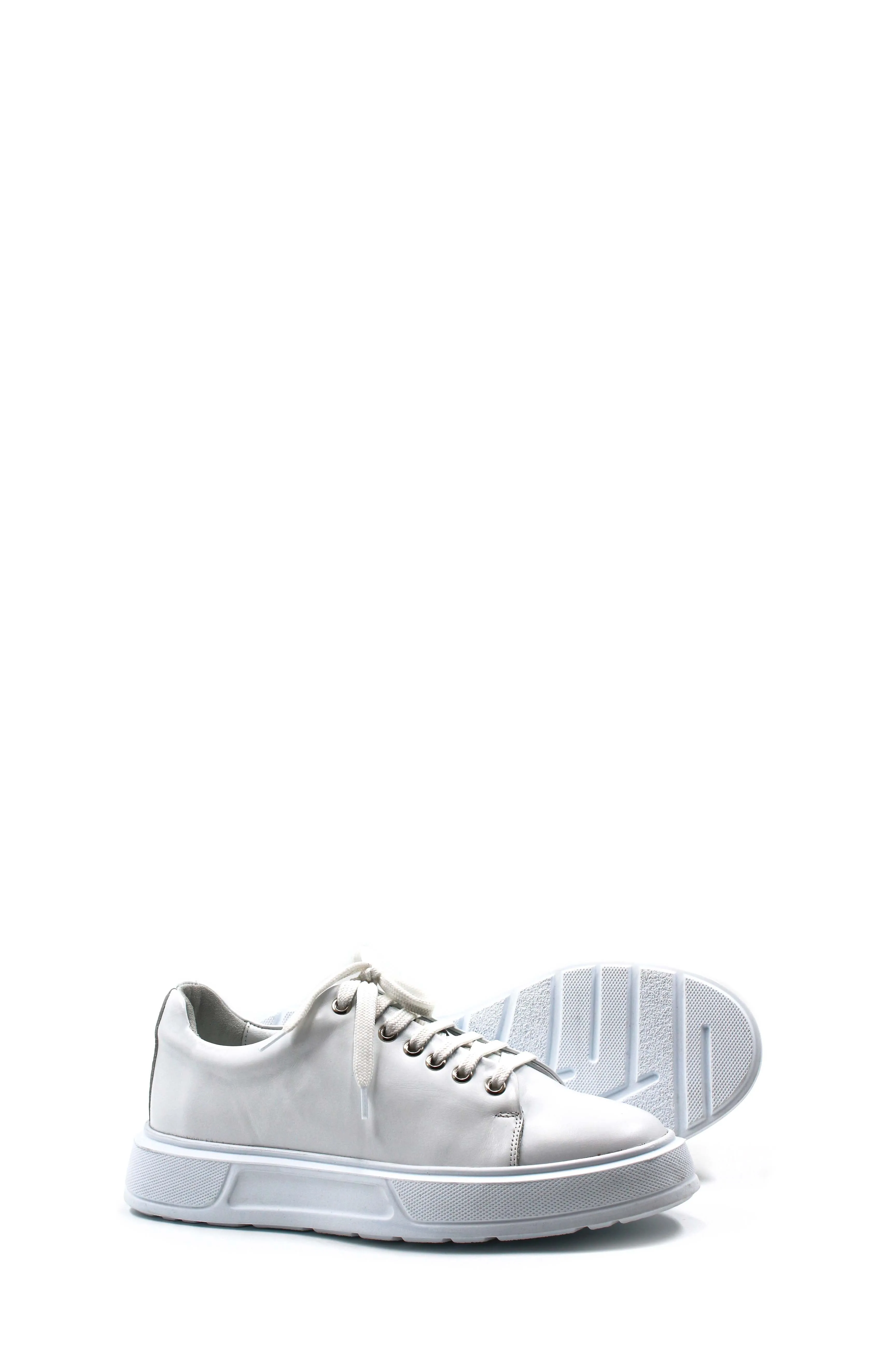 Men's White Leather Sneakers with Thick Sole and Metal Eyelets - Wessi sold by Wessi product image thumbnail 3