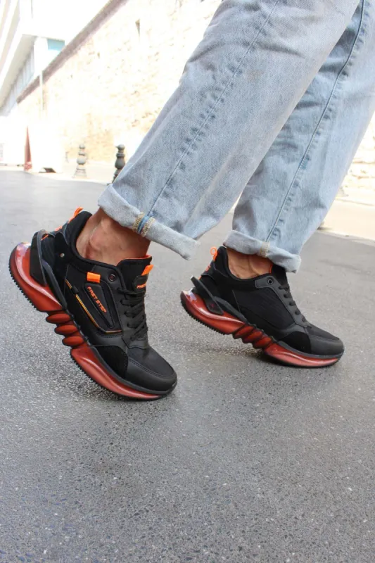 Black and Orange Athletic Sneakers with Mesh Upper - Wessi sold by Wessi