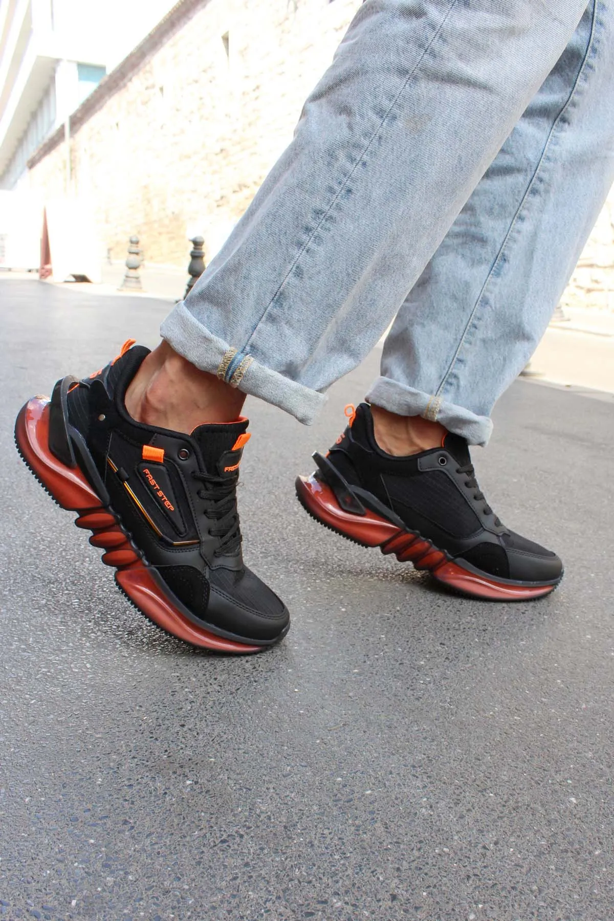 Black and Orange Athletic Sneakers with Mesh Upper - Wessi sold by Wessi