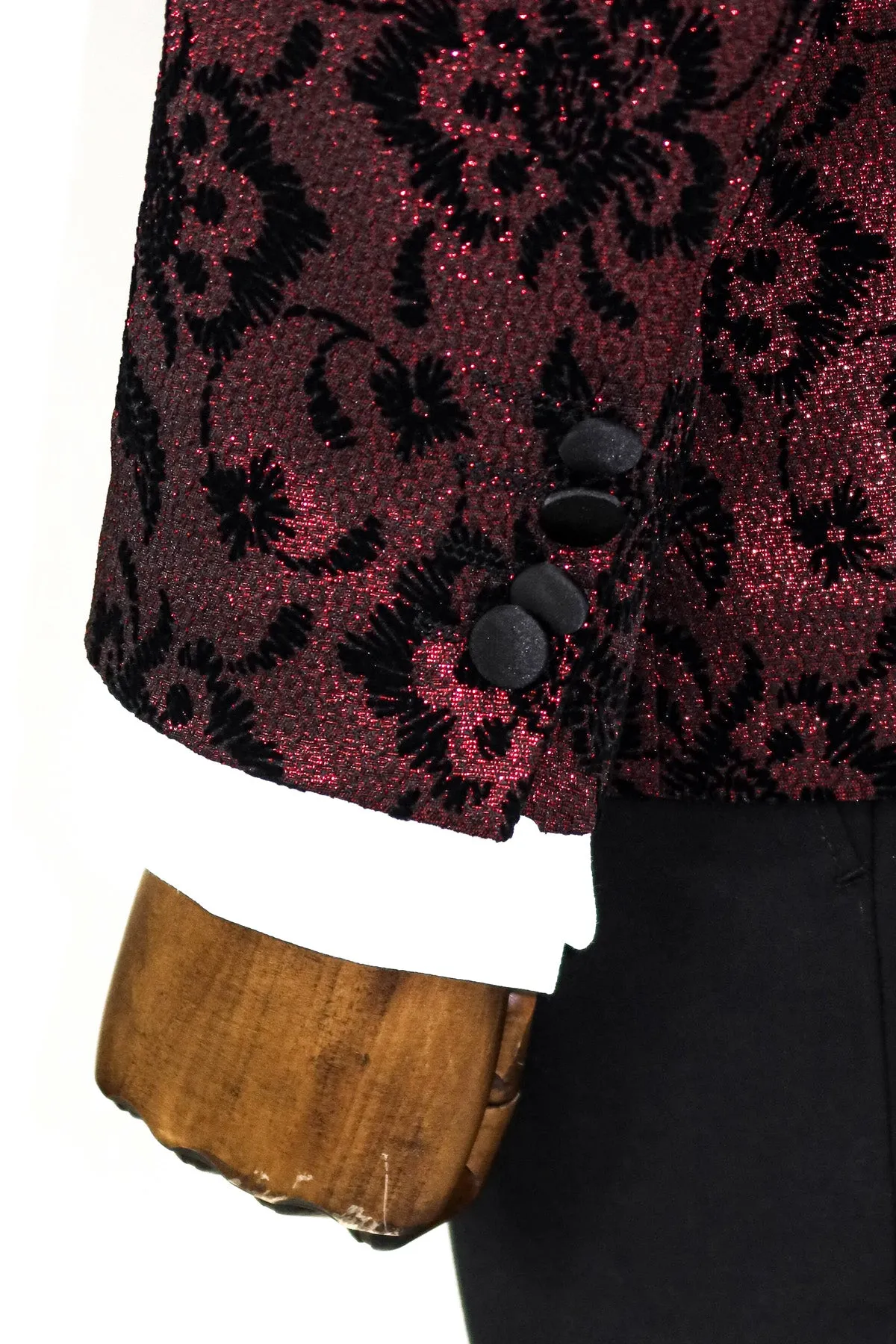 Floral Patterned Peak Lapel Burgundy Men Party Blazer - Wessi sold by Wessi product image thumbnail 4
