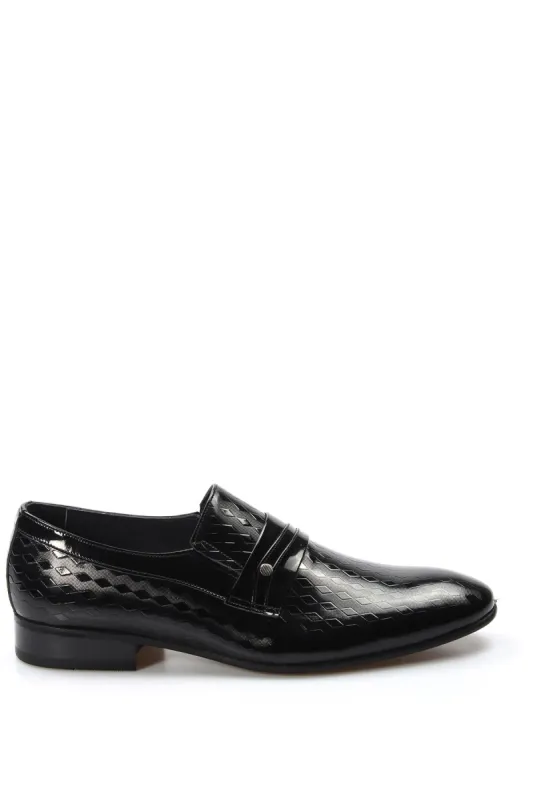 Men's Black Patent Leather Loafers with Geometric Embossed Pattern - Wessi sold by Wessi