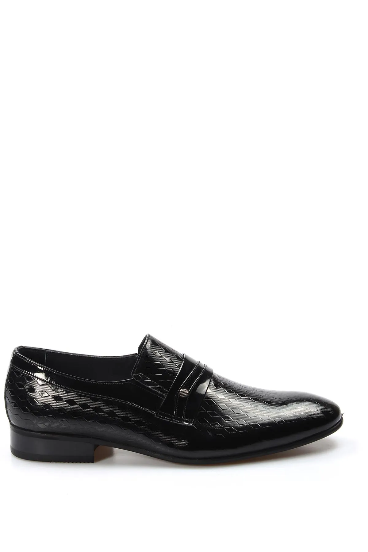 Men's Black Patent Leather Loafers with Geometric Embossed Pattern - Wessi sold by Wessi