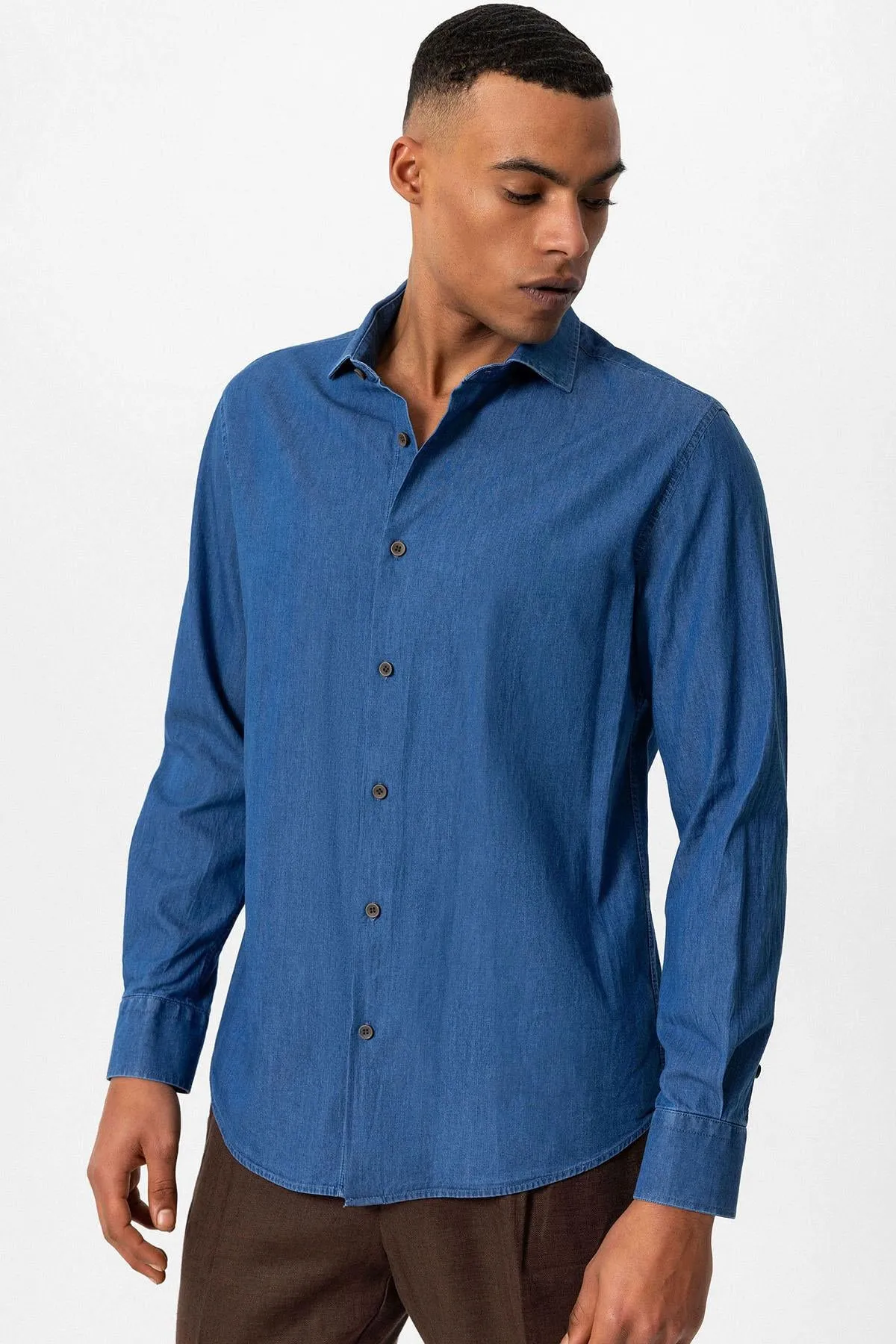 Men's Blue Long-Sleeve Denim Shirt - Wessi sold by Wessi product image thumbnail 4