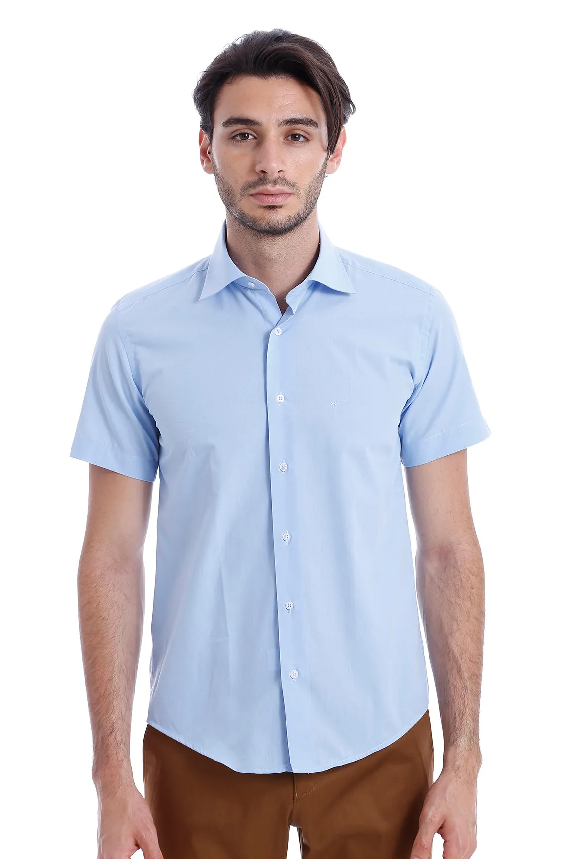 Slim Fit Short Sleeve Poly Cotton Blue Men Shirt - Wessi sold by Wessi