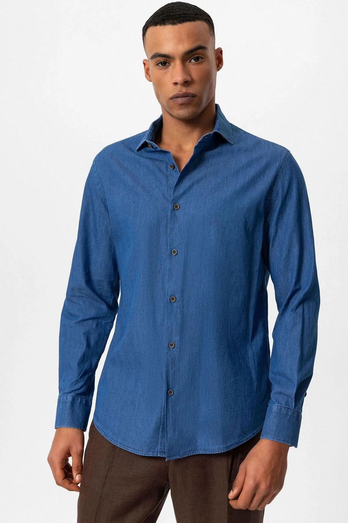 Men's Blue Long-Sleeve Denim Shirt - Wessi sold by Wessi