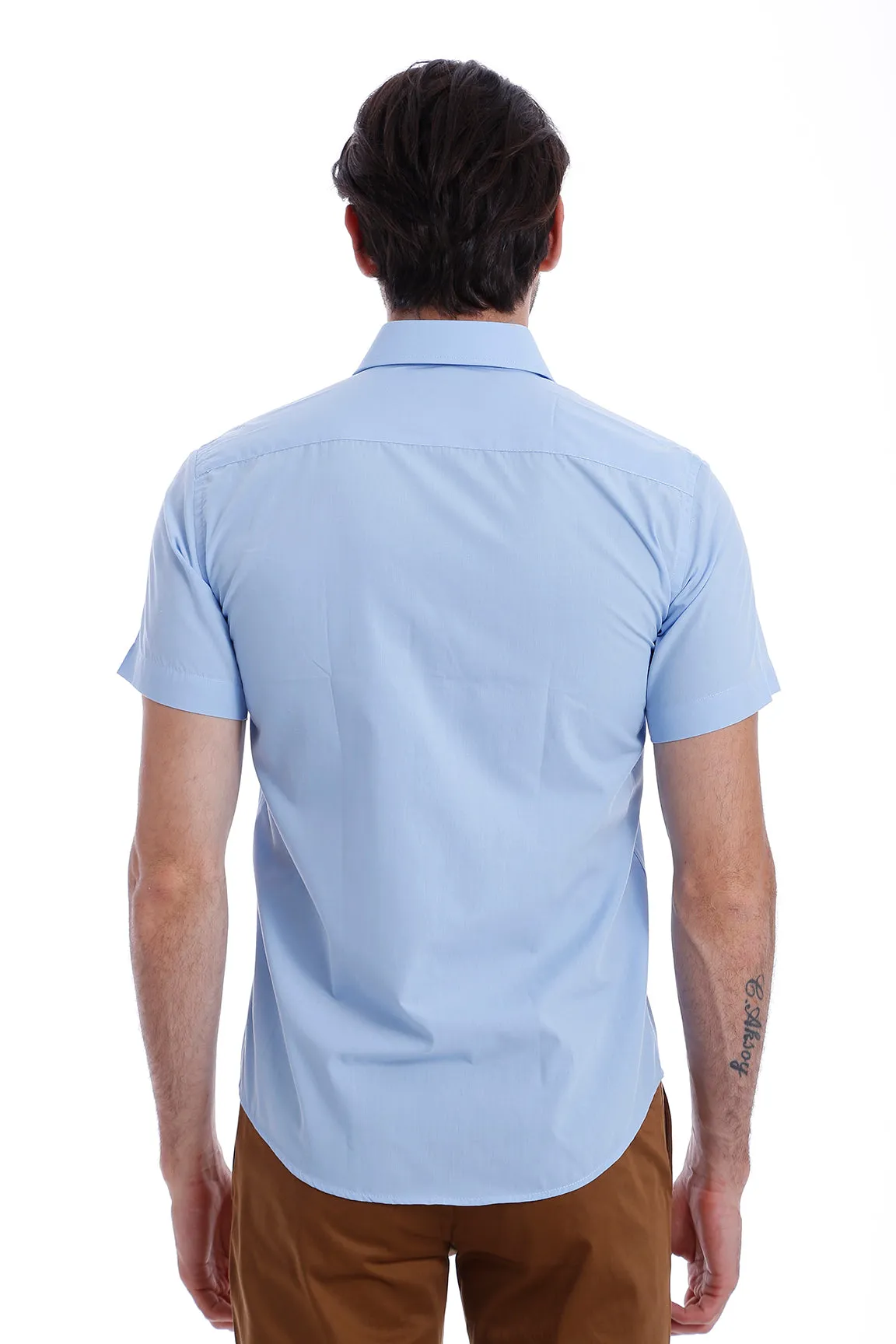 Slim Fit Short Sleeve Poly Cotton Blue Men Shirt - Wessi sold by Wessi product image thumbnail 3