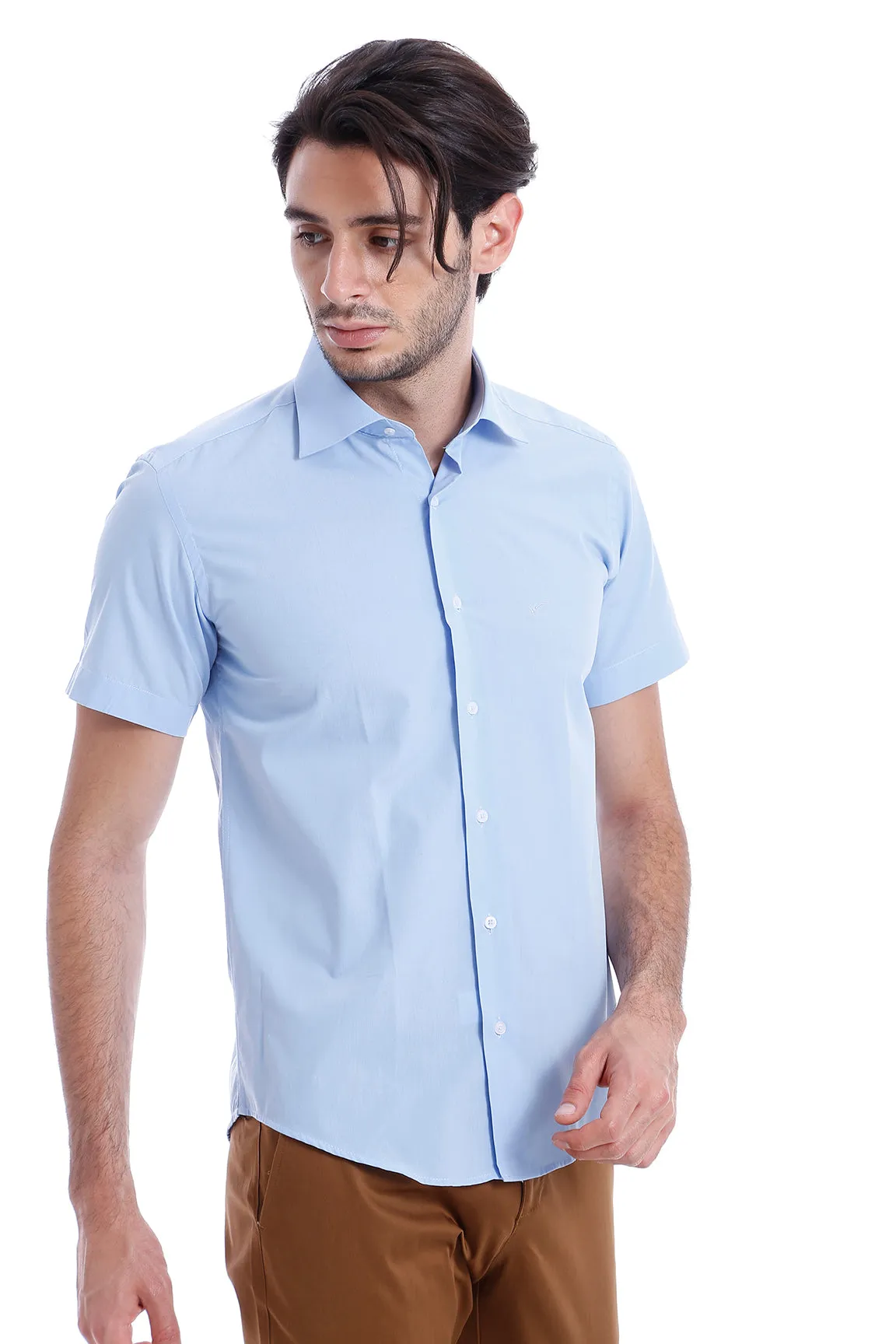 Slim Fit Short Sleeve Poly Cotton Blue Men Shirt - Wessi sold by Wessi product image thumbnail 2