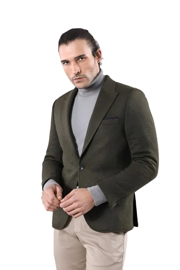 Peak Lapel Dark Green Wool Jacket - Wessi sold by Wessi product image thumbnail 3
