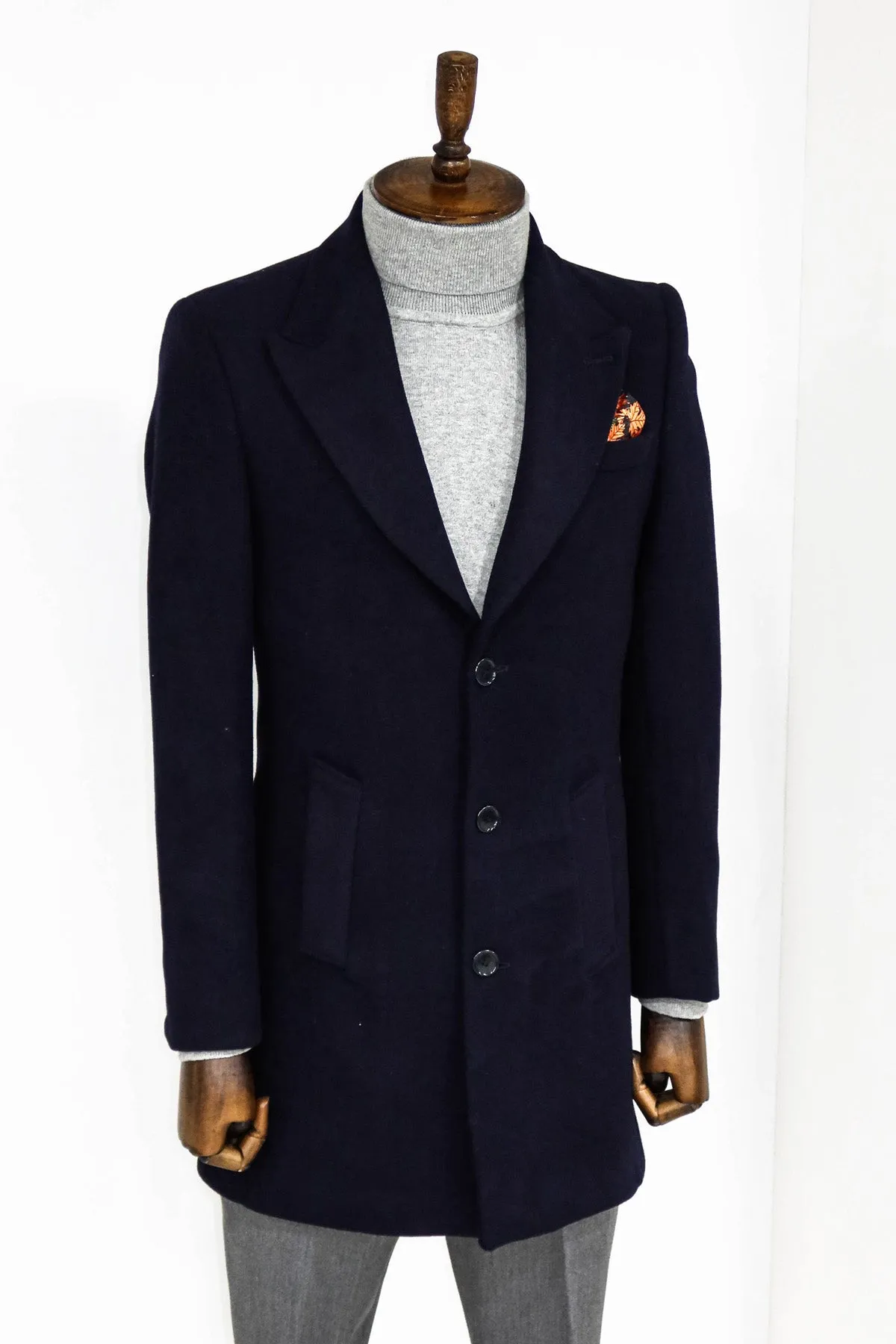 Wide Lapel Wool Navy Blue Men Coat - Wessi sold by Wessi product image thumbnail 4