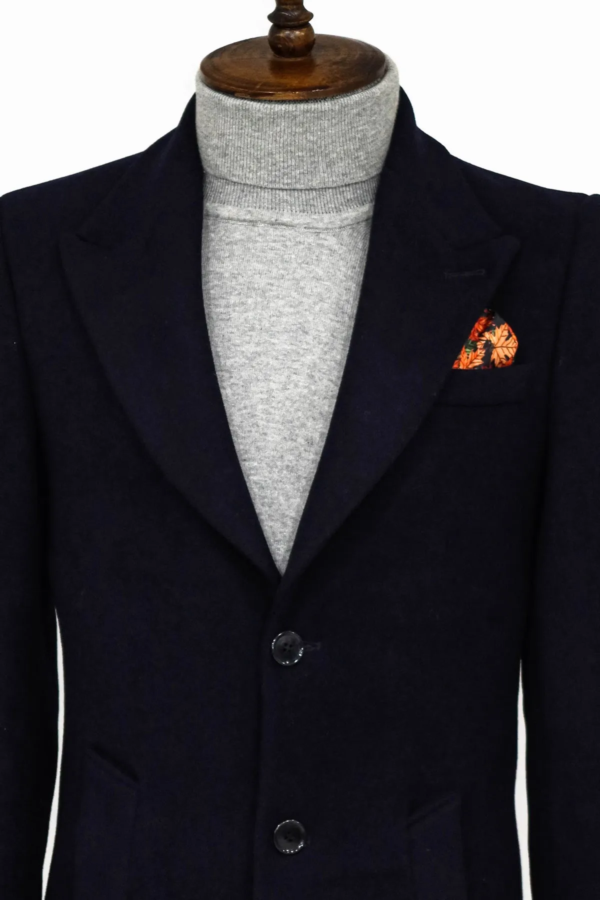 Wide Lapel Wool Navy Blue Men Coat - Wessi sold by Wessi product image thumbnail 2