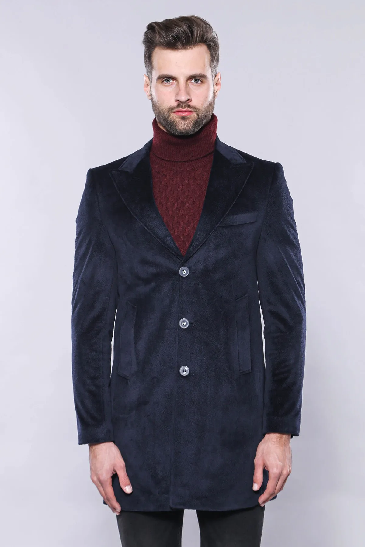Wide Lapel Cachet Navy Blue Men Coat - Wessi sold by Wessi product image thumbnail 5