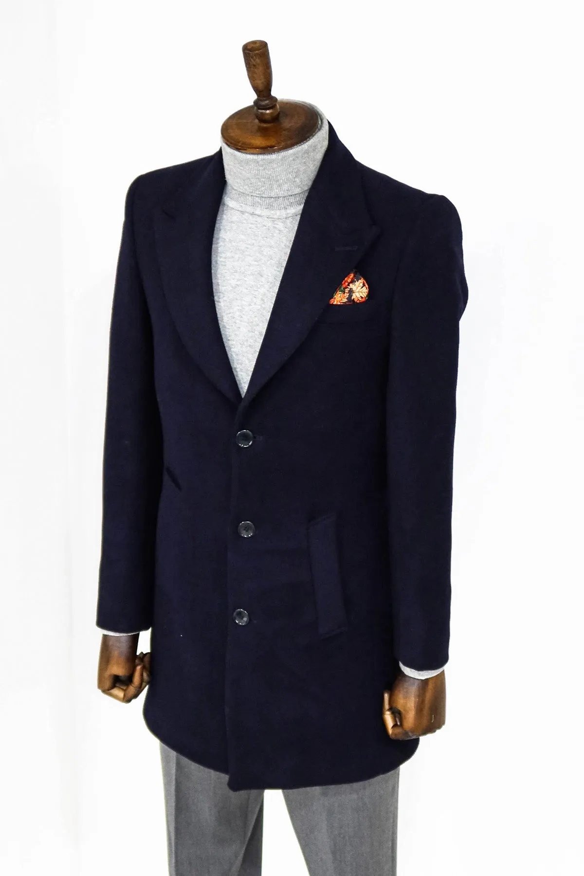 Wide Lapel Wool Navy Blue Men Coat - Wessi sold by Wessi product image thumbnail 5