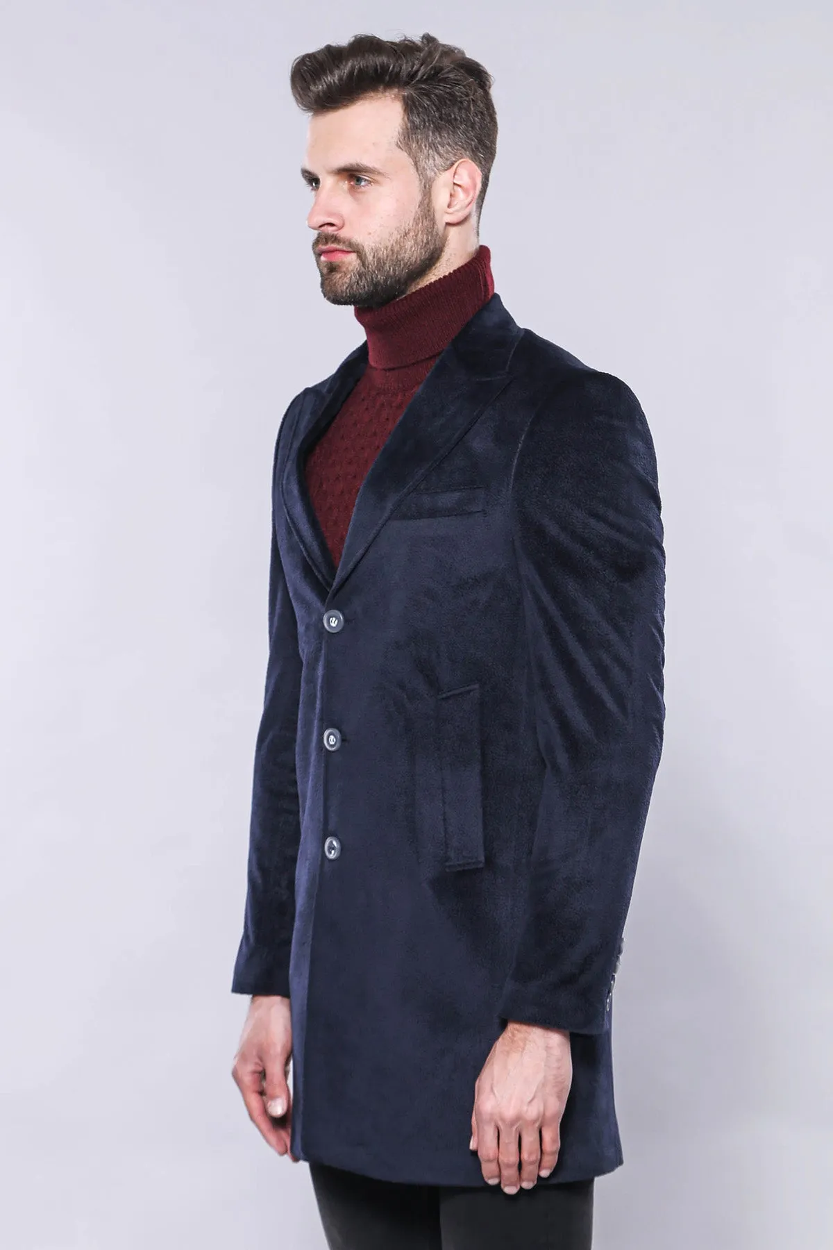 Wide Lapel Cachet Navy Blue Men Coat - Wessi sold by Wessi product image thumbnail 3
