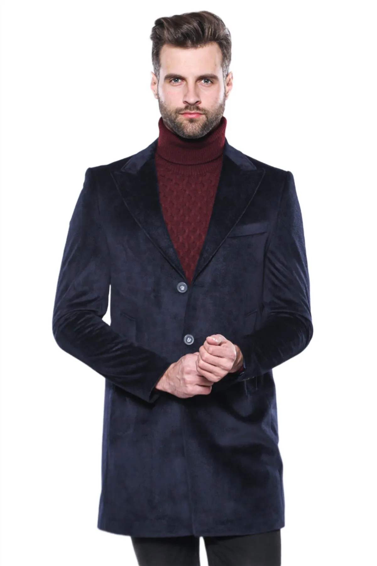 Wide Lapel Cachet Navy Blue Men Coat - Wessi sold by Wessi
