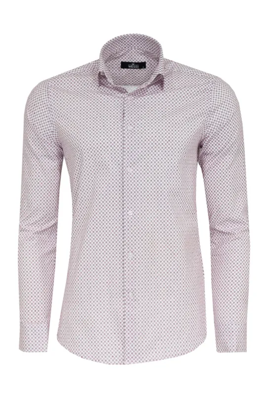 Claret Red Tiny Check Patterned Slim Fit Men Shirt - Wessi sold by Wessi