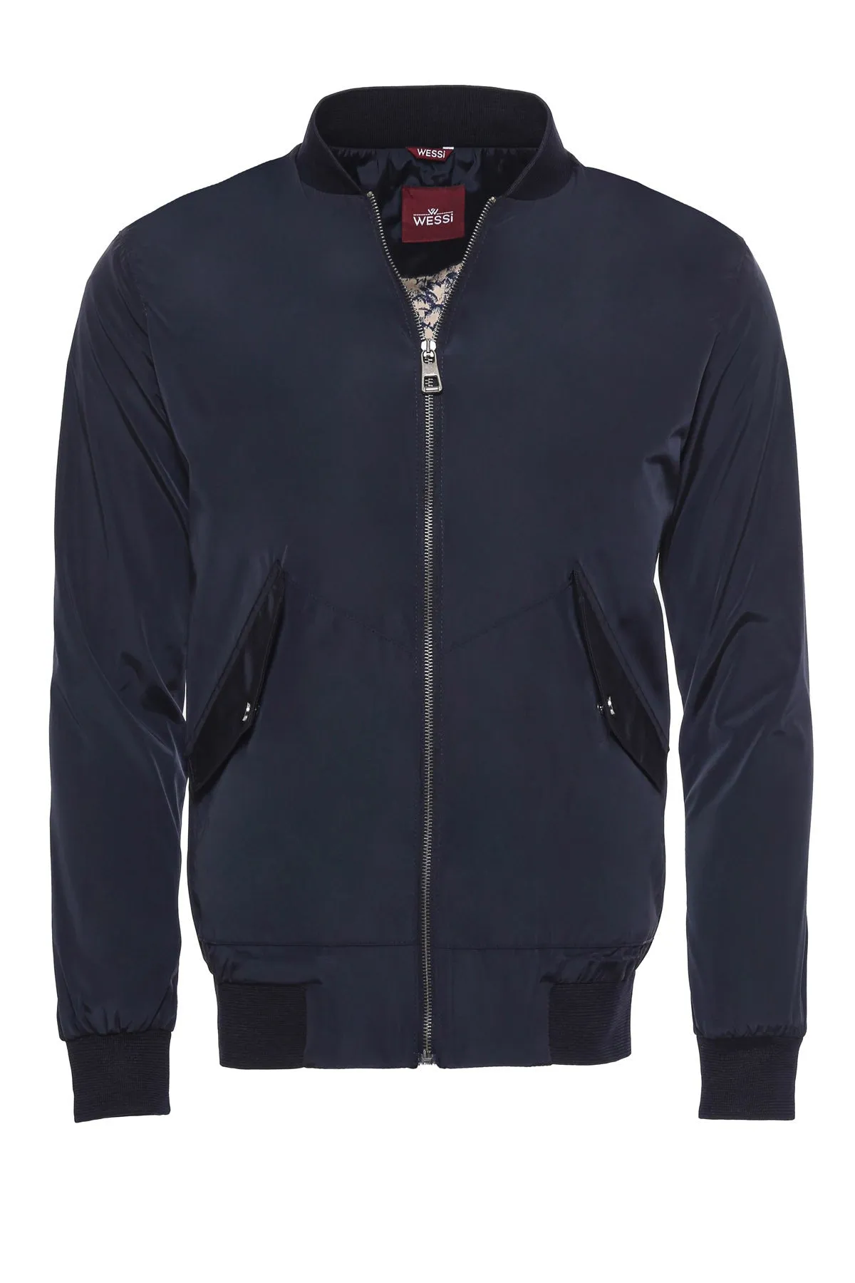 Zippered Flap Pockets Navy Blue Men Bomber Coat - Wessi sold by Wessi