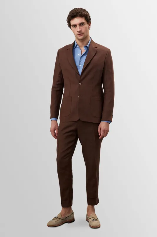 Men's Brown 100% Linen  Blazer Jacket - Wessi sold by Wessi