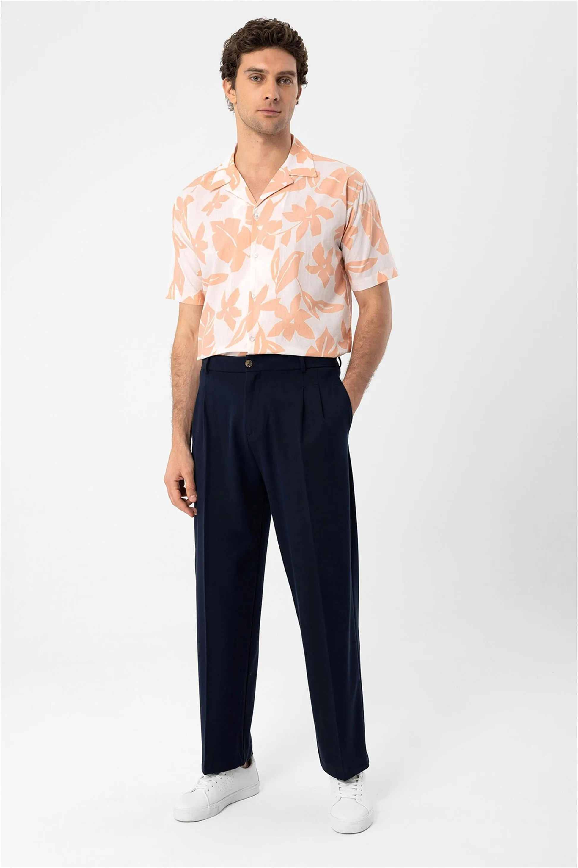 Men's Orange Floral Patterned Top Collar Shirt - Wessi sold by Wessi product image thumbnail 3