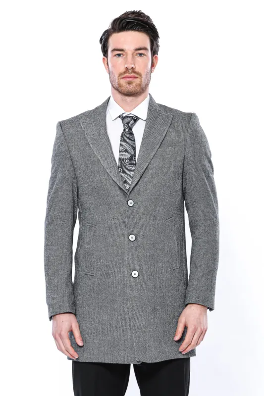 Cachet Peak Lapel Grey Men Long Coat - Wessi sold by Wessi
