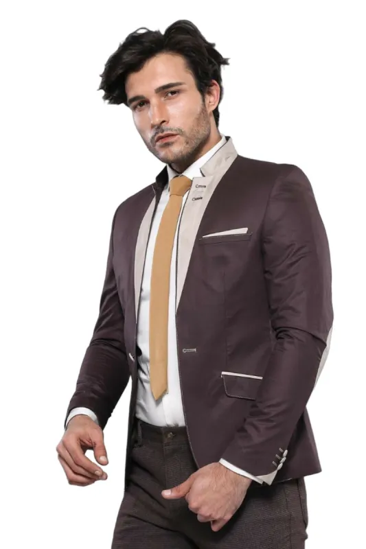 Single Button Collar Garni Tippet Brown Jacket-Wessi sold by Wessi