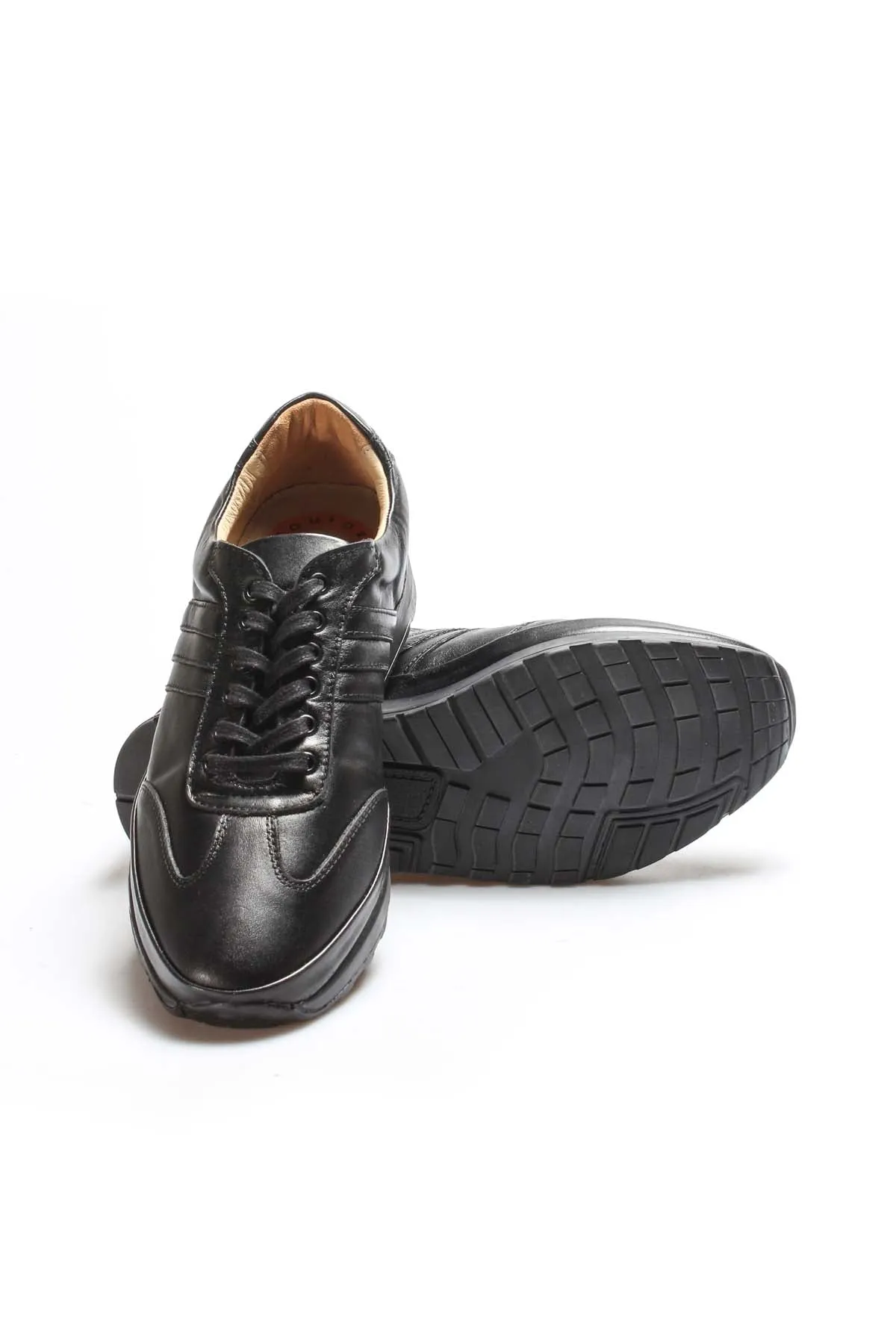 Men's Black Orthopedic Lace-Up Leather Sneakers with Cushioned Sole - Wessi sold by Wessi product image thumbnail 4
